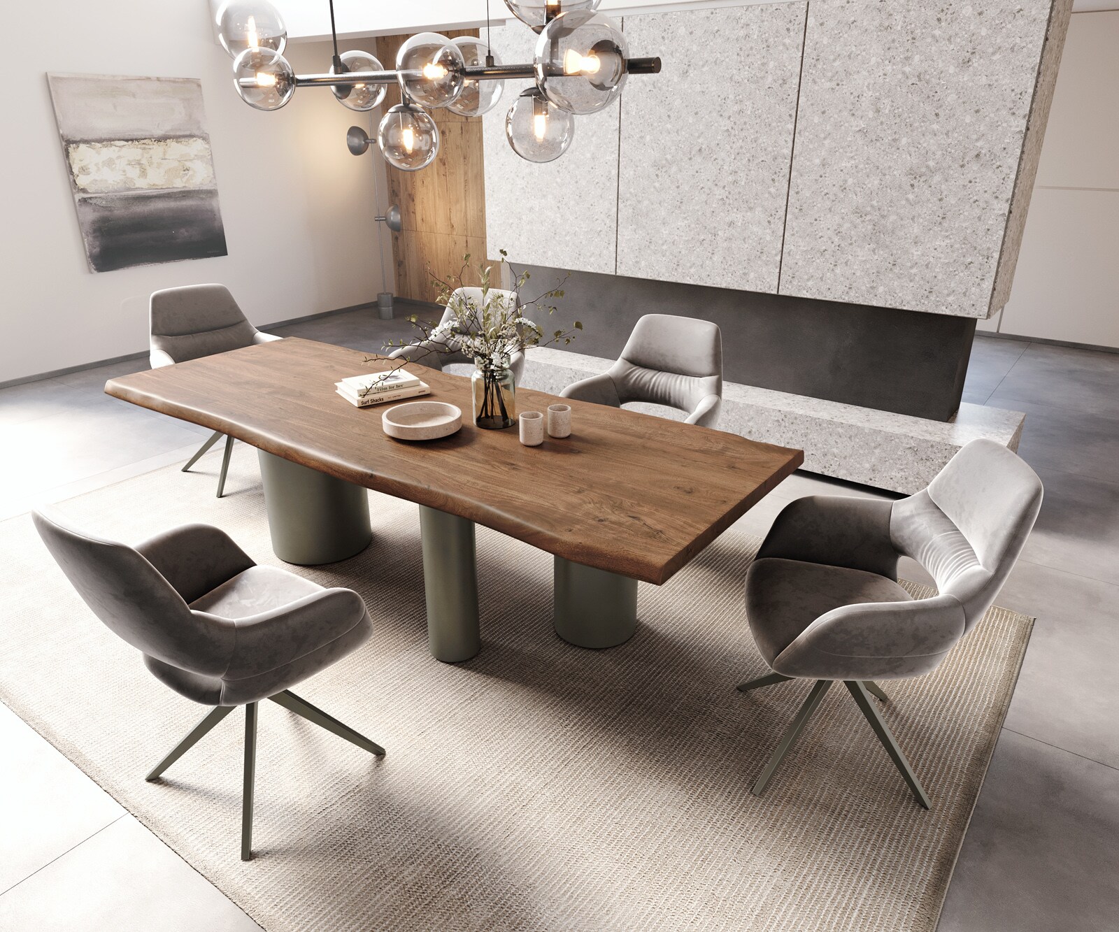 Esstisch Edge 260x100 XL Akazie Braun Troa Metall Effektfinish Titan Live-Edge 4