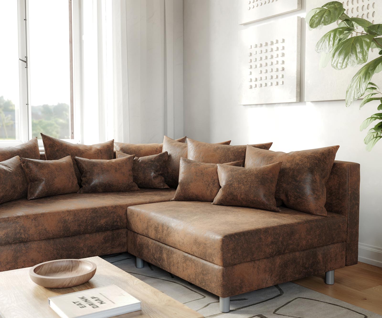 Ecksofa Clovis Braun Antik Optik Ottomane Links Modulsofa 4