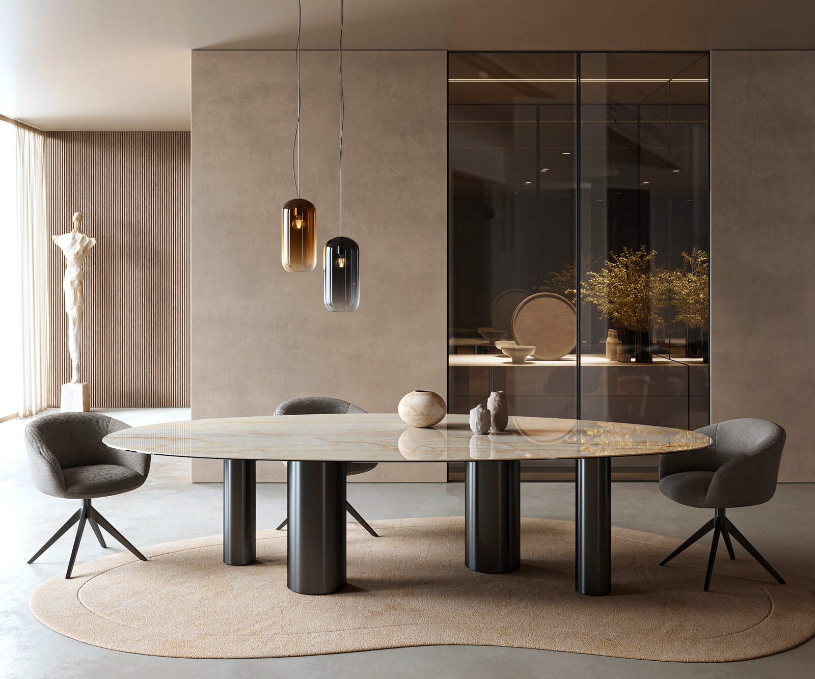 Esstisch Edge Oval 315x150 cm Keramik Iris FMG Onice Oro Pilier Metall Schwarz 1