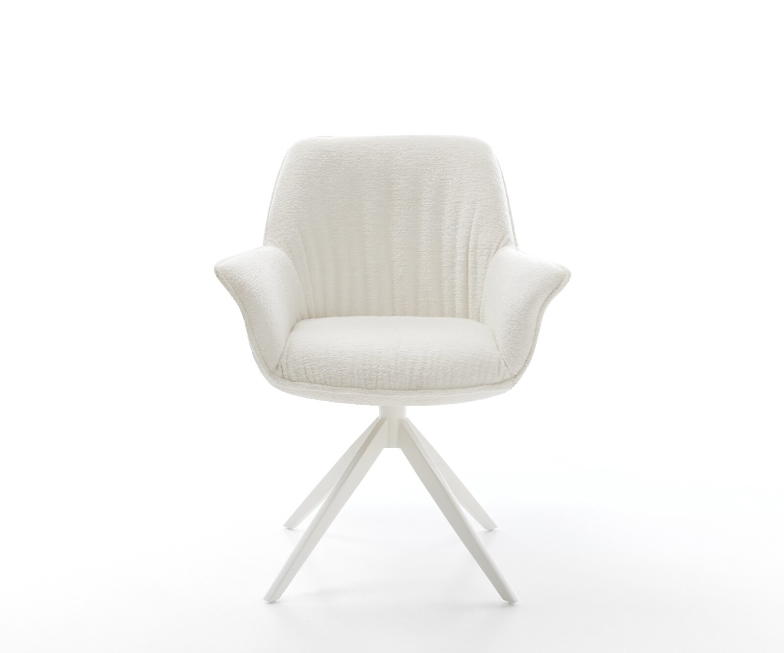 Drehstuhl Keila-Flex mit Armlehnen Bouclé Soft Beige Kreuzgestell breit Weiß 360° drehbar Wippfunktion 1