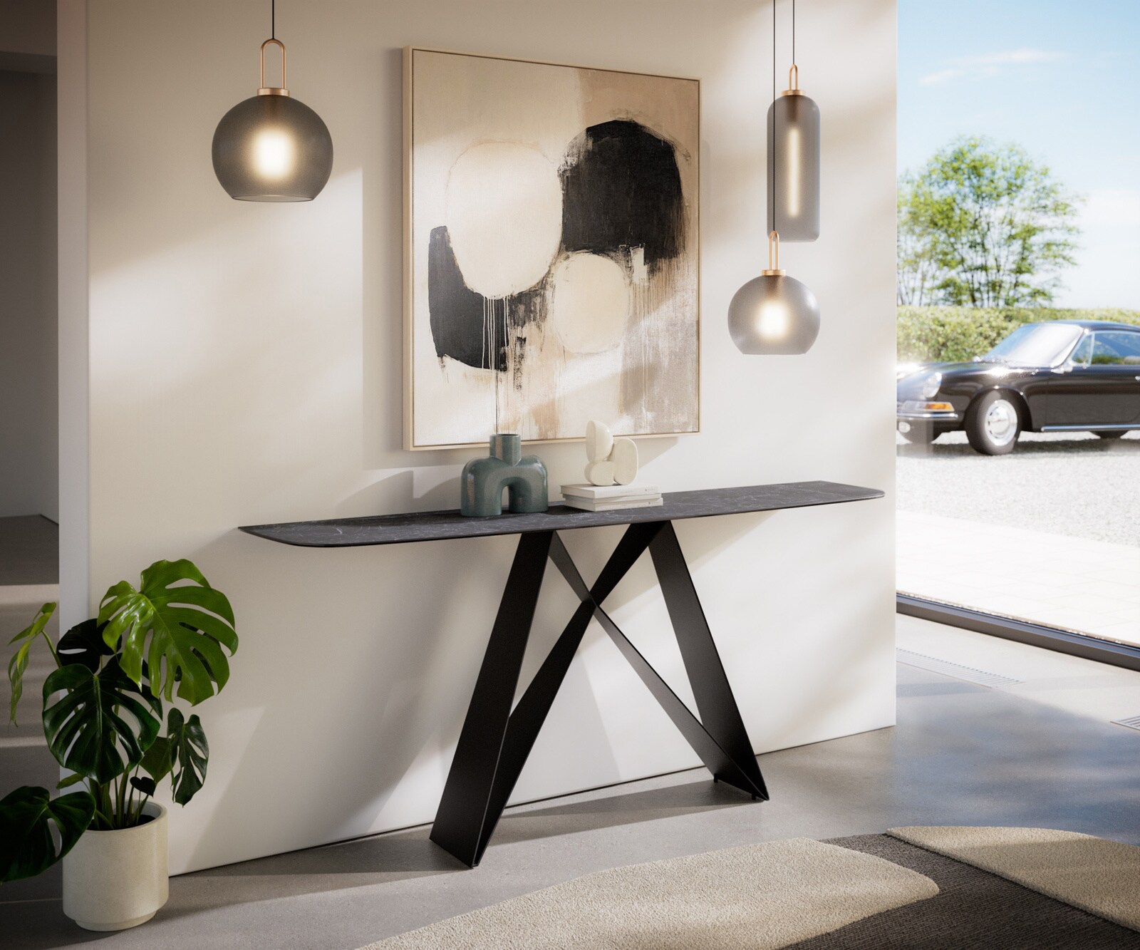 Konsolentisch Edge Boot 180x40 cm Keramik Laminam® Nero Greco Anthrazit Velio Metall Schwarz 6
