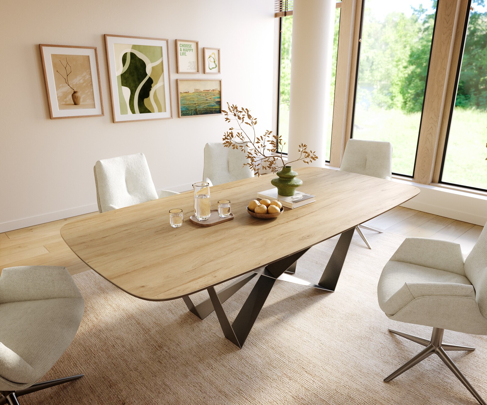 Esstisch Edge Boot 240x120 cm Keramik Laminam® Sabbia Eichefarbig Spider Flachstahl Edelstahl Graphit 2