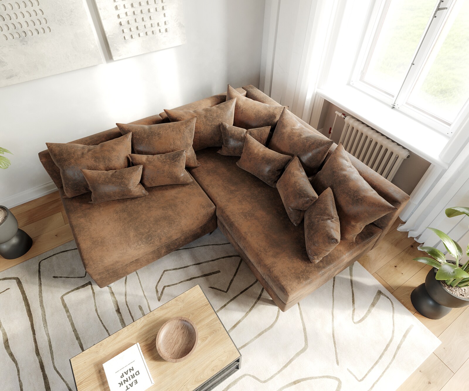 Ecksofa Clovis Braun Antik Optik Ottomane Rechts Modulsofa 1