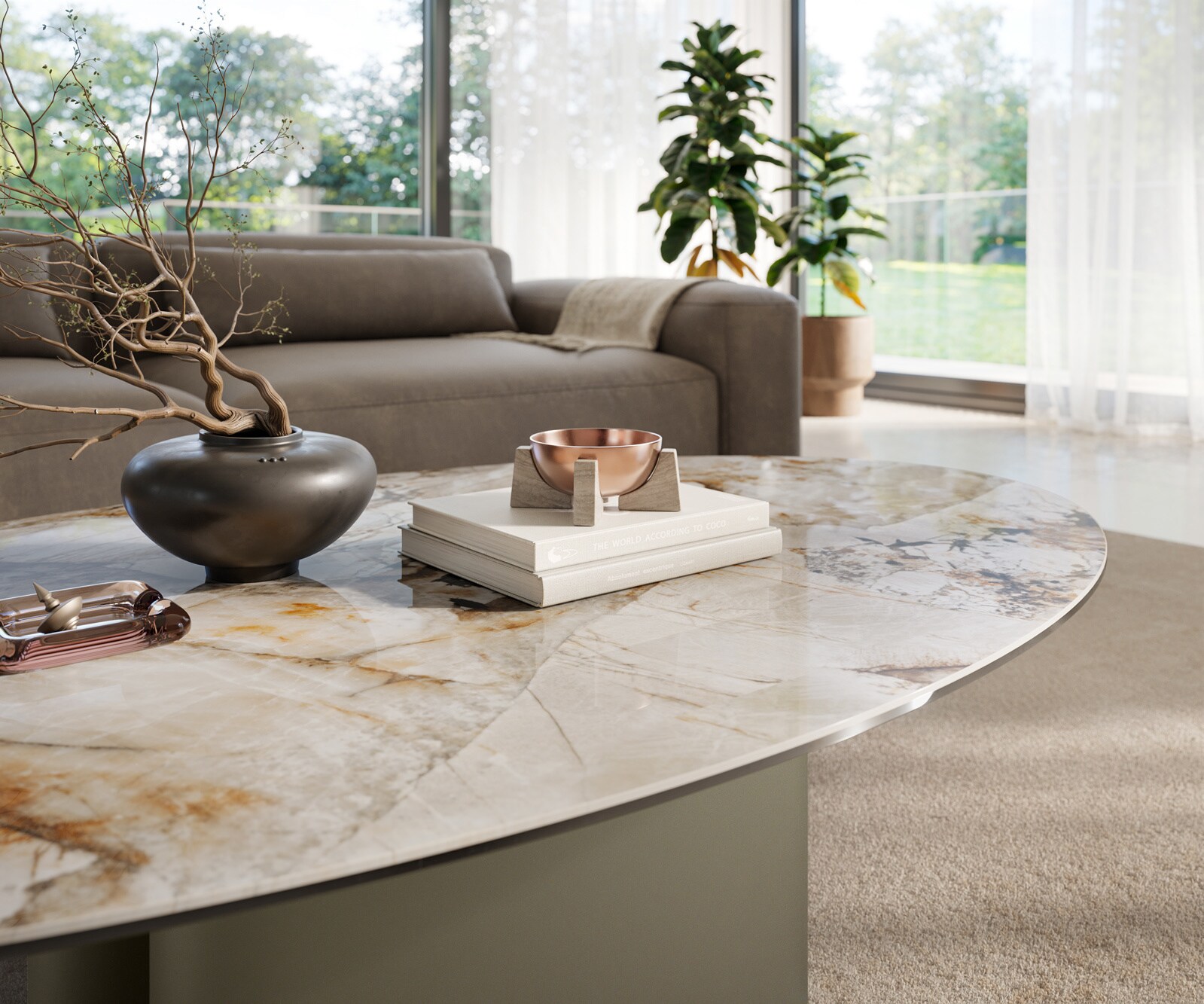 Couchtisch Edge Oval 140x80 cm Keramik Patagonia Poliert Ovada Effektfinish Titan 5