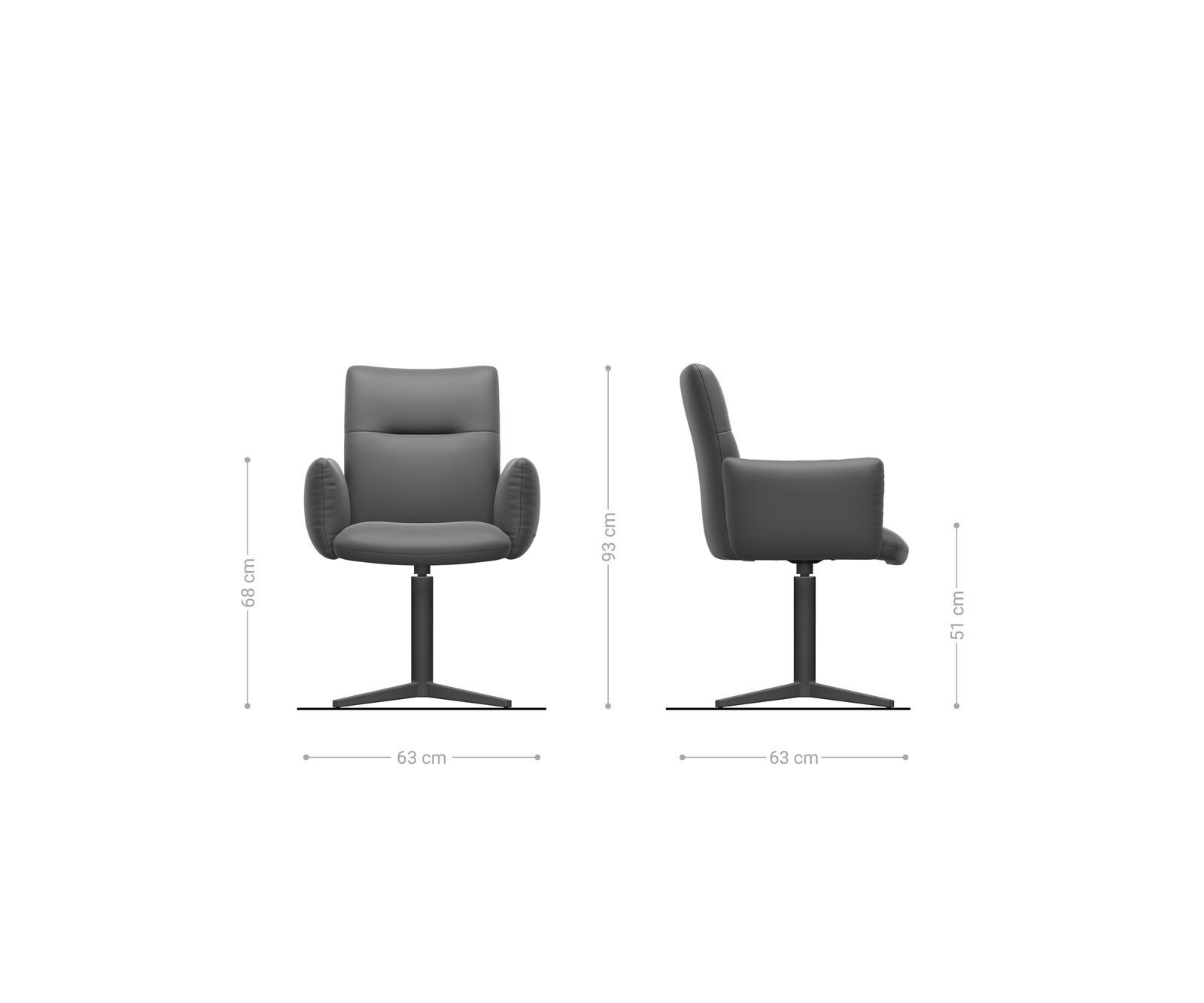 Drehstuhl Jova-Flex mit Armlehnen Echt-Leder Schwarz Fußkreuz Effektfinish Titan 360° drehbar Taschenfederkern 6