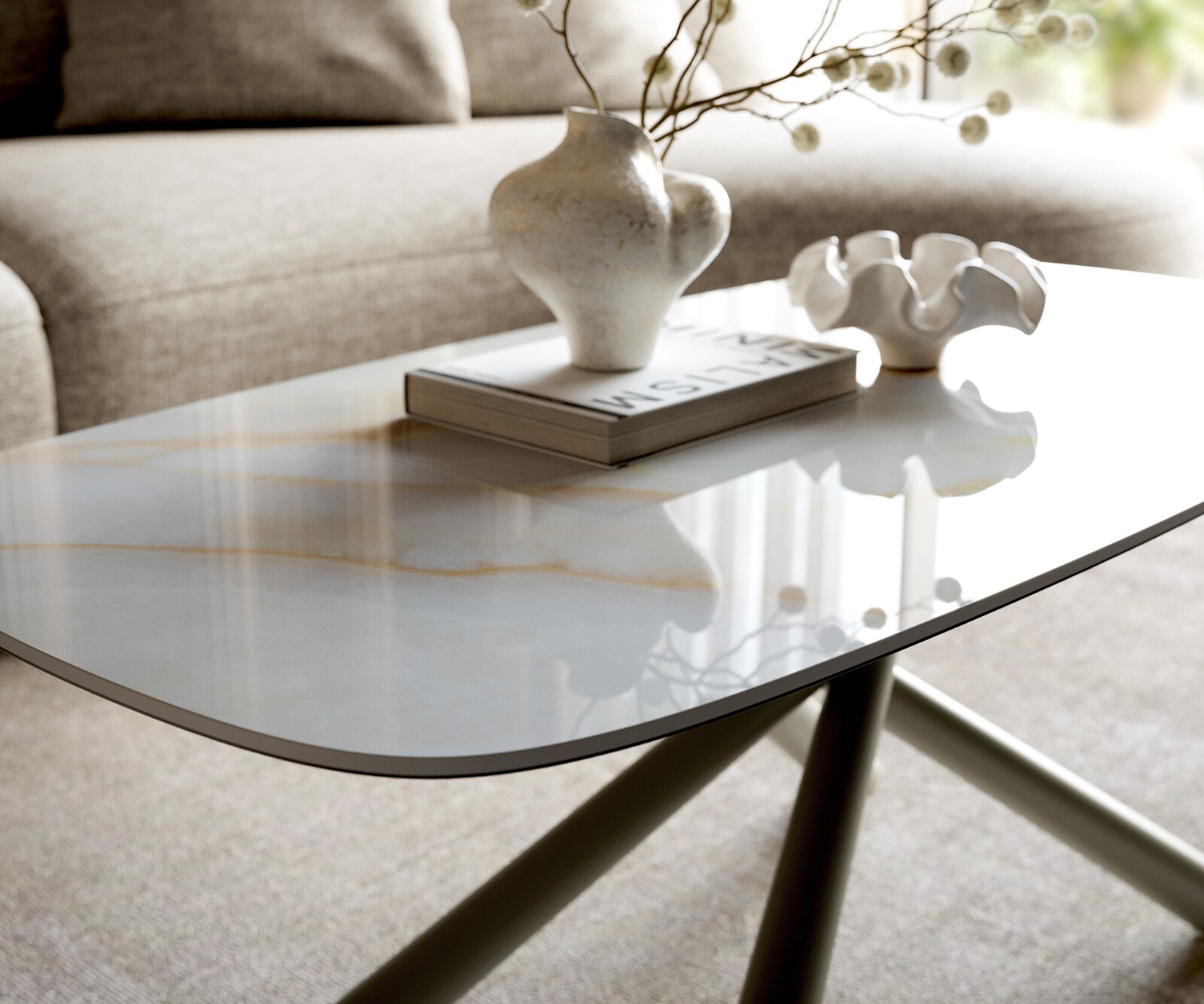 Couchtisch Edge Boot 100x50 cm Keramik Onyx Pearl Sarity Metall Effektfinish Titan 3
