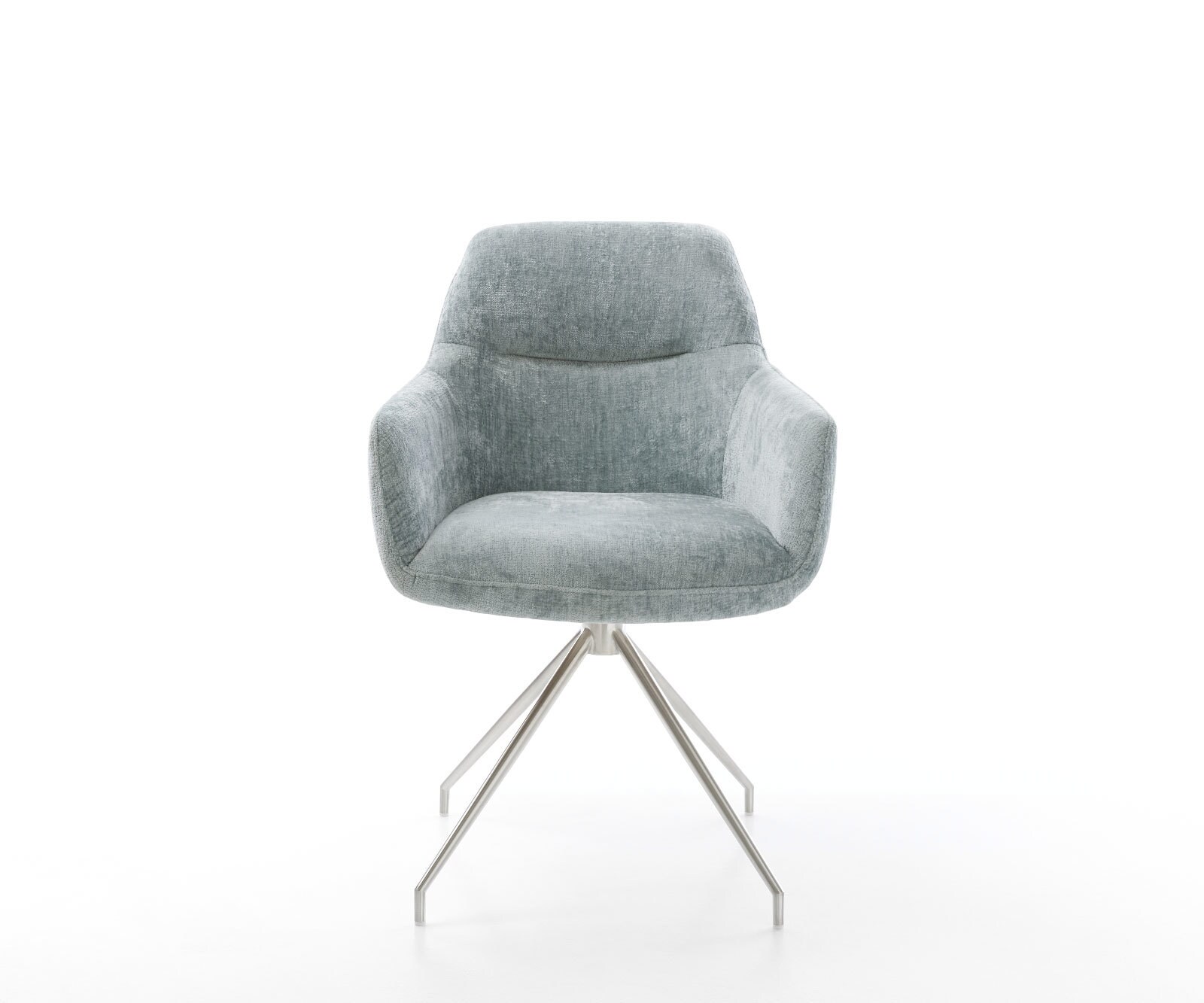 Drehstuhl Pejo-Flex Chenille Pastellblau Kreuzgestell konisch Edelstahl 180° drehbar Taschenfederkern 1