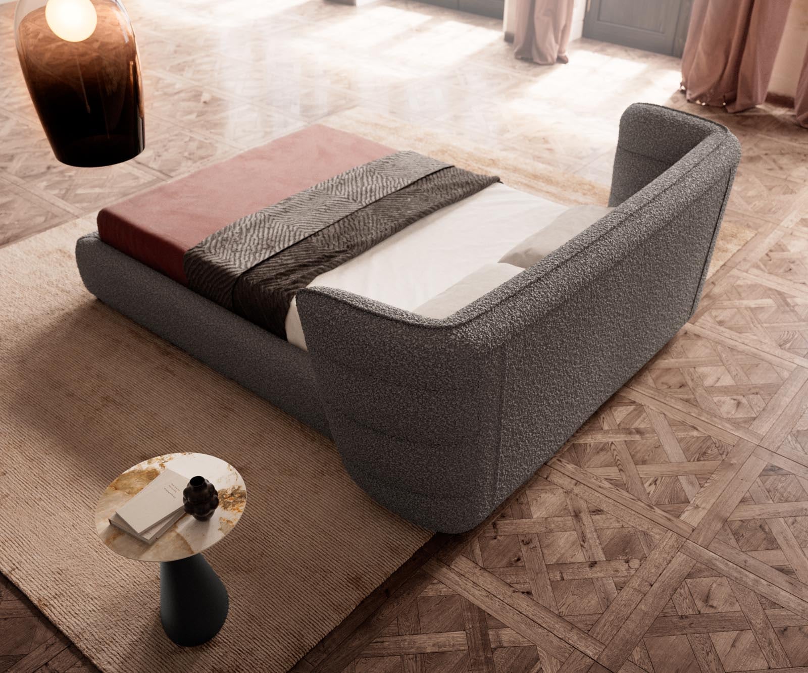 Polsterbettgestell Simea 140x200 cm Bouclé Silbergrau 5 Polsterbettgestell Simea 140x200 cm Bouclé Silbergrau 5