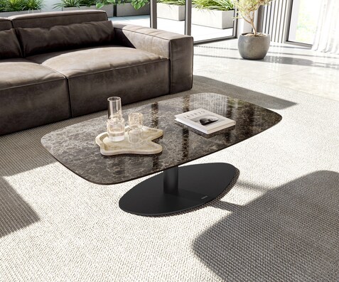 Couchtisch Edge Boot 120x70 cm Keramik Emperador Extra Lucidato Dunkelbraun Vibany Metall Schwarz