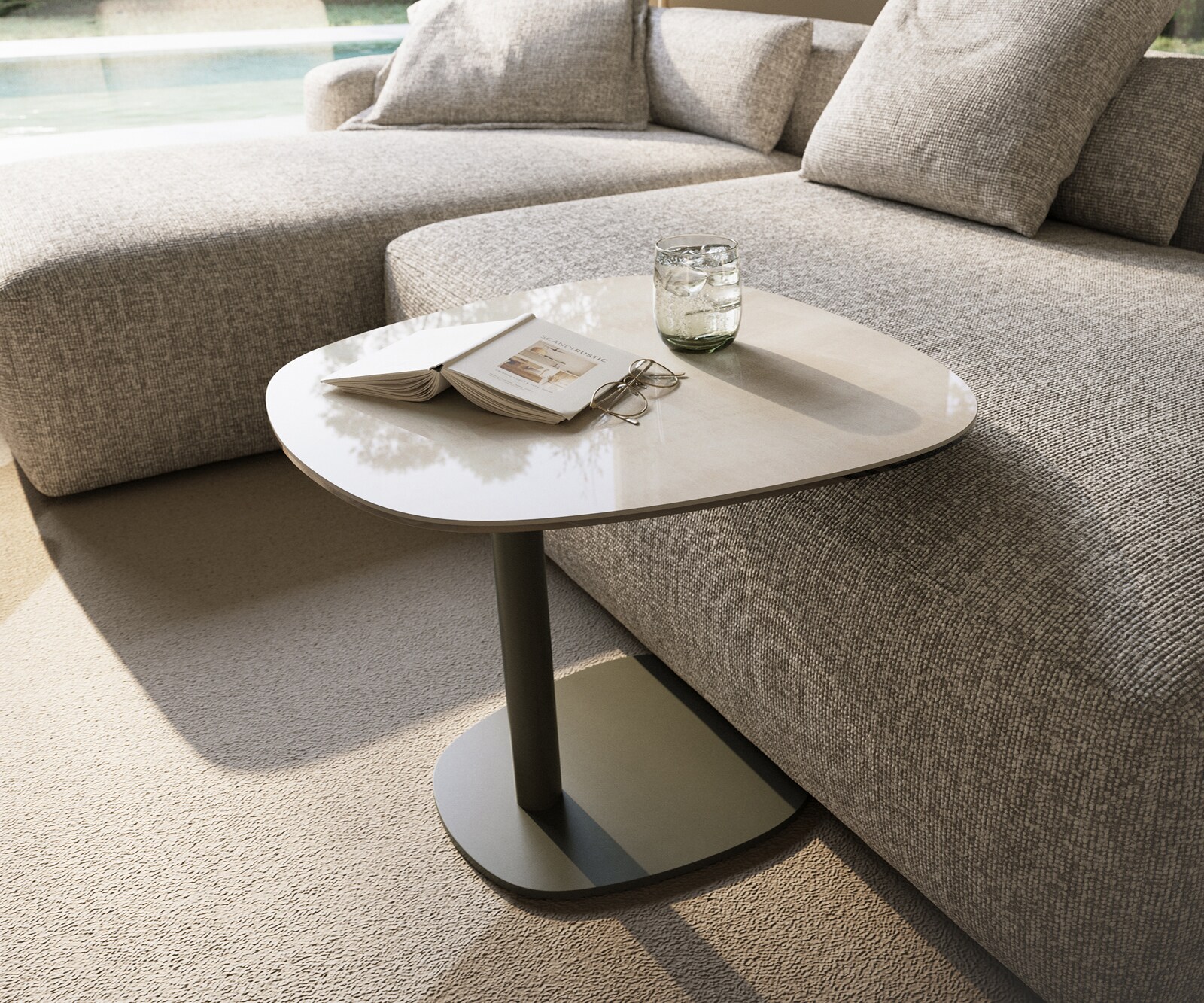 Beistelltisch Edge Boot 60x60 cm Keramik Onyx Champagne Eleny Metall Effektfinish Titan 1