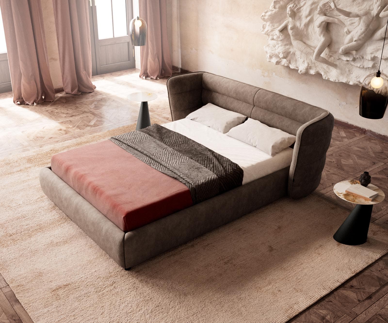 Polsterbettgestell Simea 140x200 cm Mikrofaser Taupe Vintage 3 Polsterbettgestell Simea 140x200 cm Mikrofaser Taupe Vintage 3