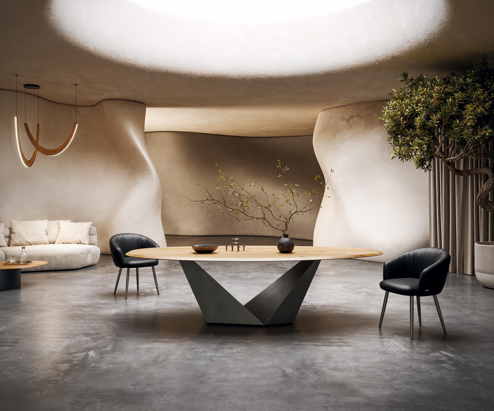 Esstisch Edge Oval 280x130x2,5 Eiche Natur Prisma Metallic Silber Flow-Edge 3 Esstisch Edge Oval 280x130x2,5 Eiche Natur Prisma Metallic Silber Flow-Edge 3
