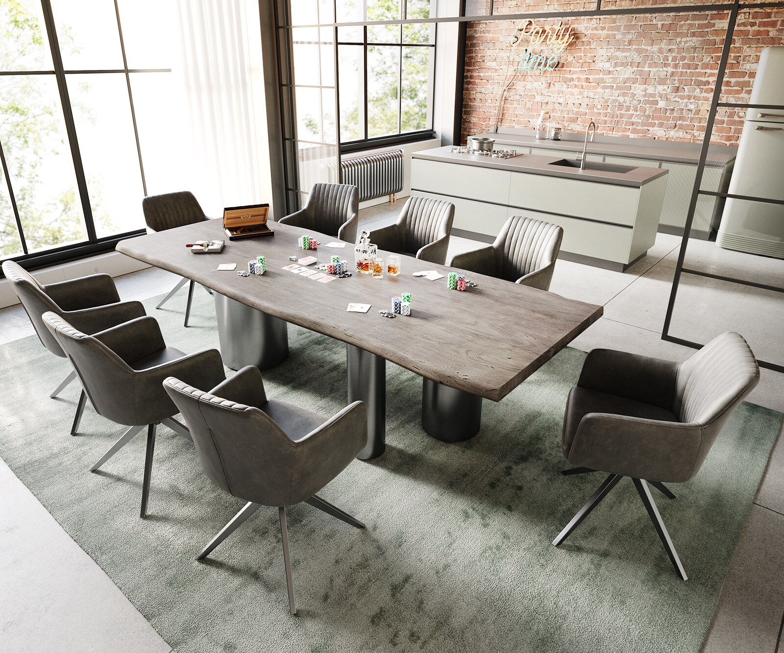 Esstisch Edge 260x100 Akazie Platin Troa Edelstahl Graphit Live-Edge 5