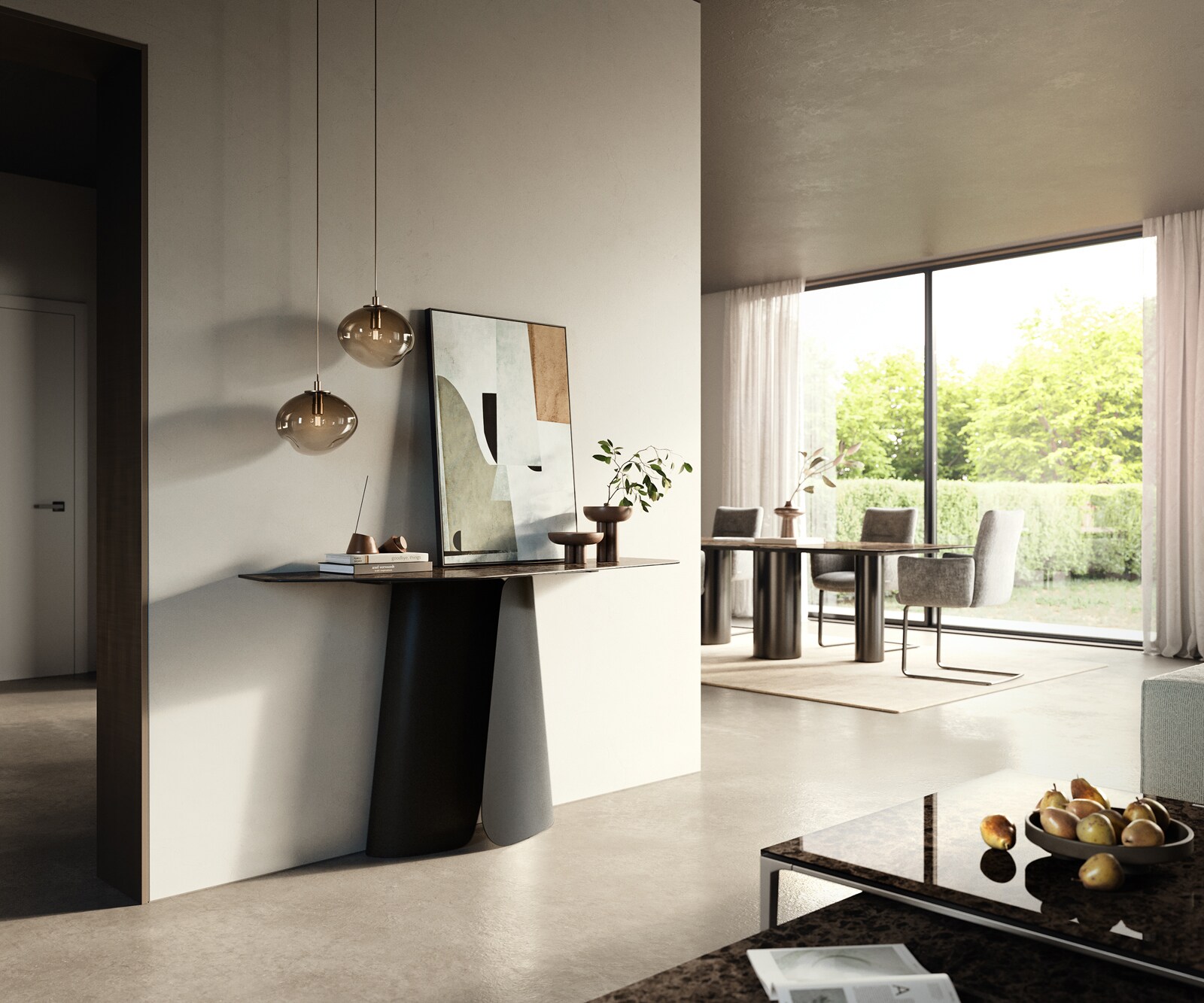 Konsolentisch Edge Polygonal 140x50 cm Keramik Emperador Extra Lucidato Dunkelbraun Livos Metall Schwarz 7
