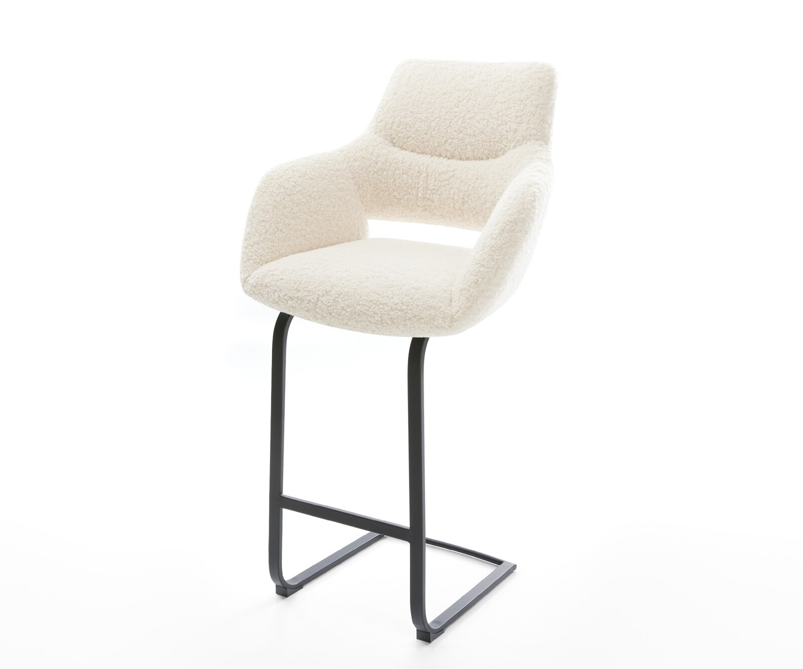 Barstuhl Yago-Flex Teddystoff Beige Freischwinger Flach Metall Schwarz Taschenfederkern