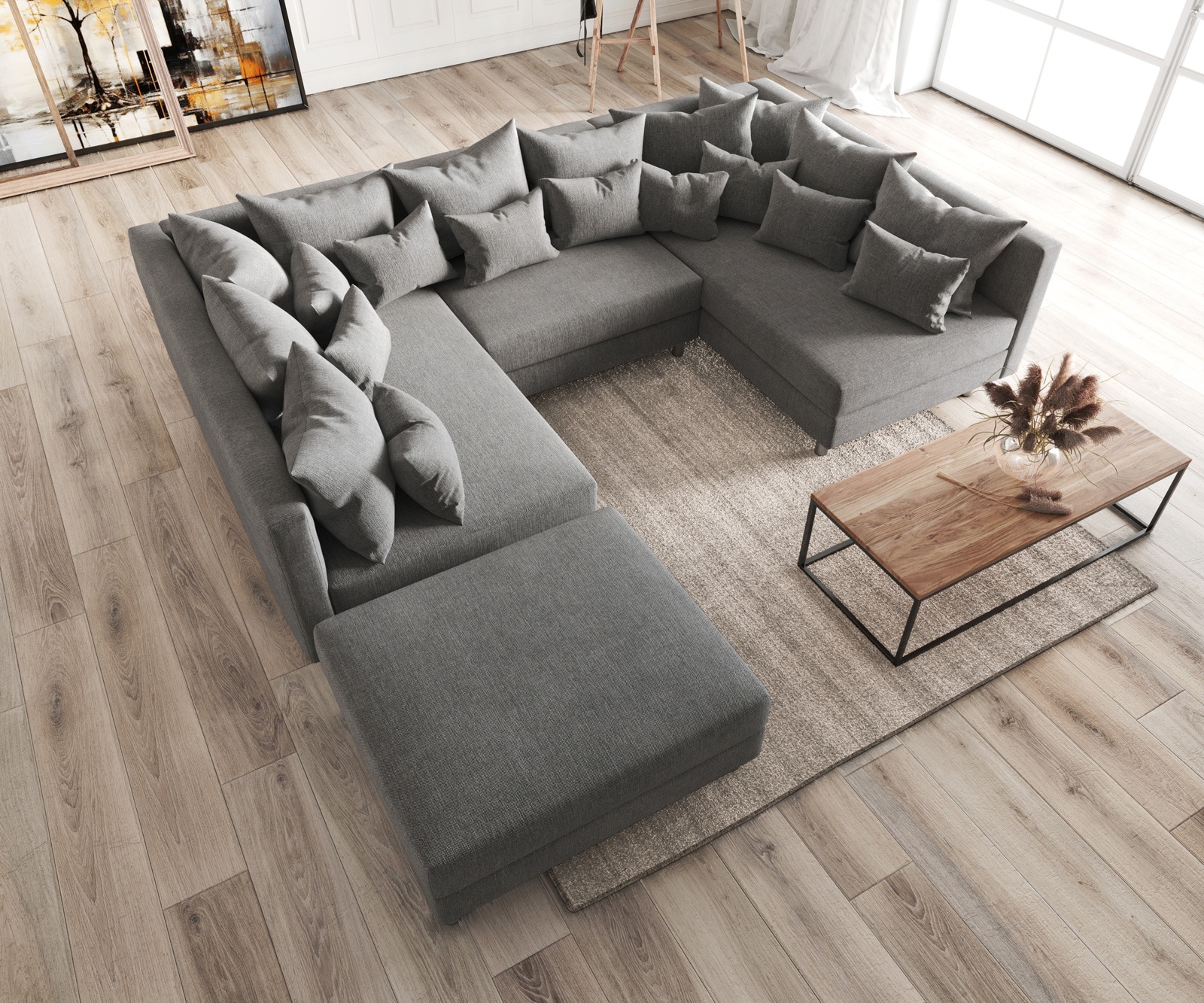 Wohnlandschaft Clovis Grau modular Flachgewebe Hocker  4 Wohnlandschaft Clovis Grau modular Flachgewebe Hocker  4