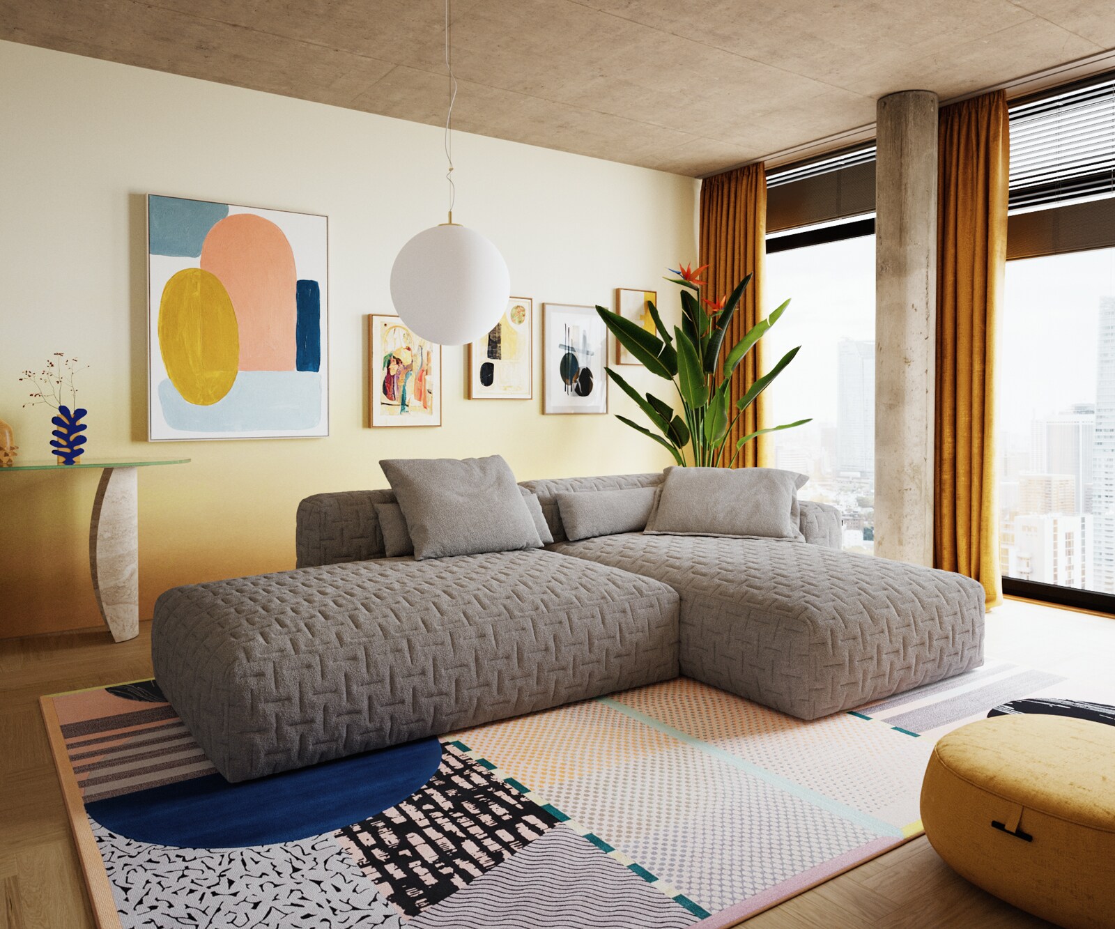 Ecksofa Freestyle 310x200 cm Strukturstoff Soft Grau Gesteppt