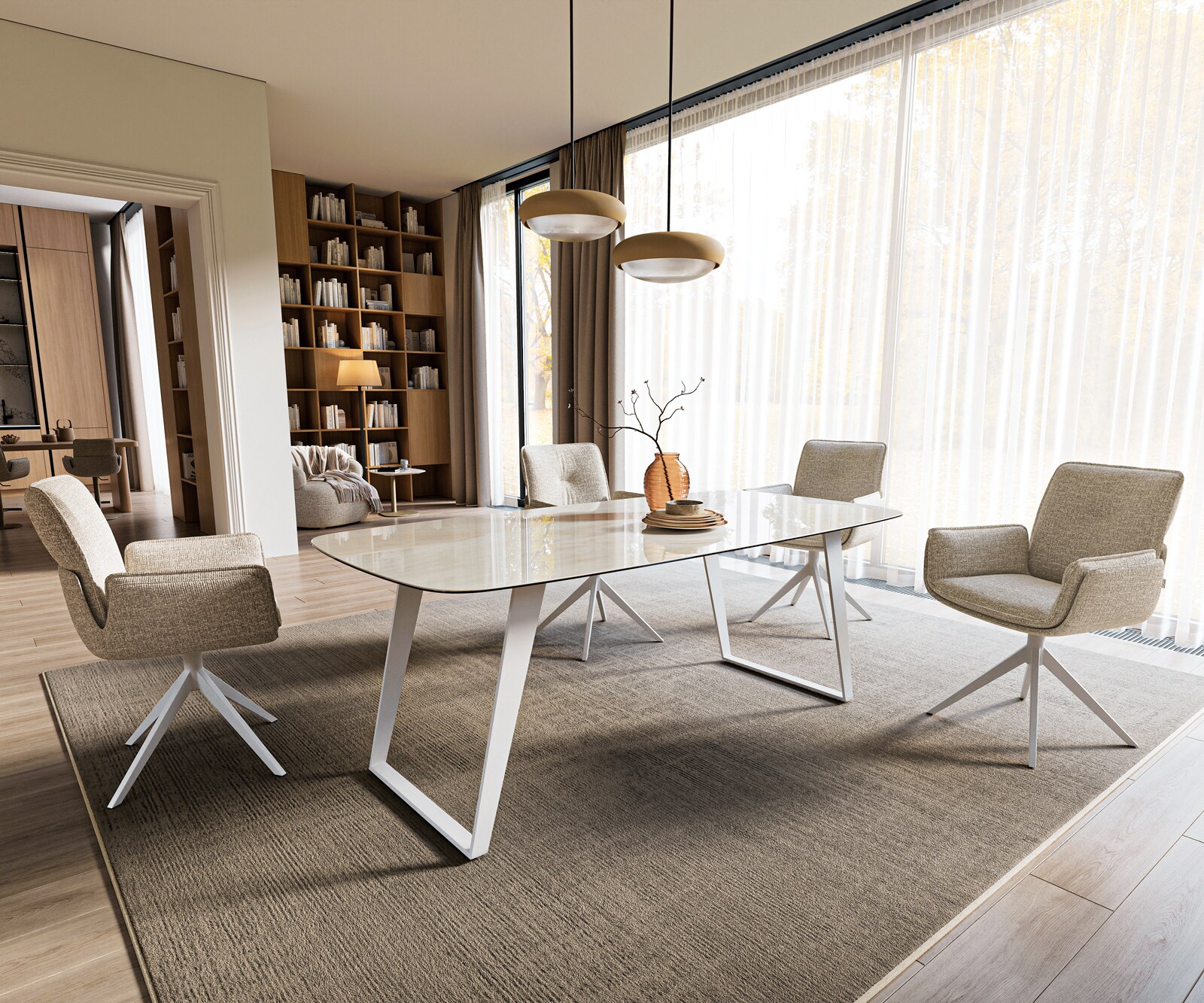 Esstisch Edge Boot 200x100 cm Keramik Onyx Champagne Metall Schräg Weiß 7