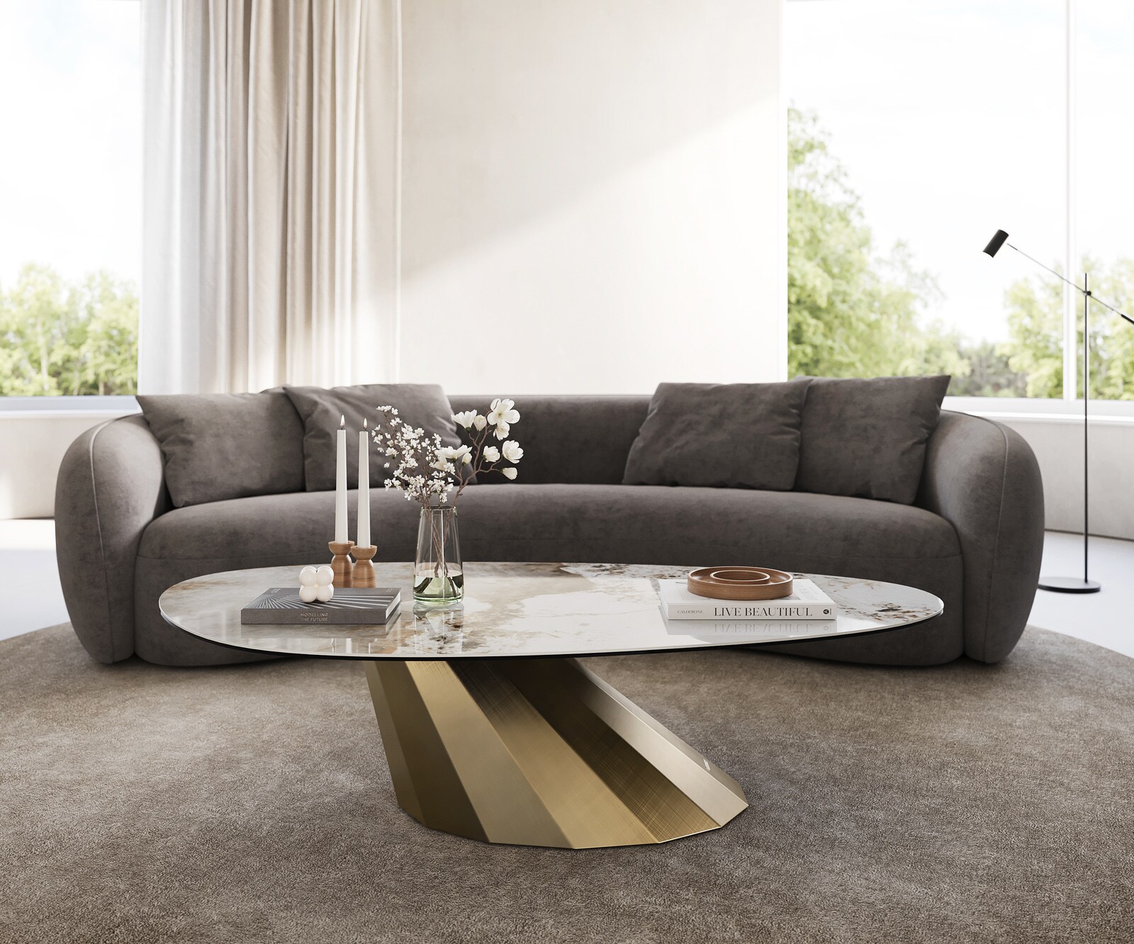 Couchtisch Edge Oval 140x75 cm Keramik Minas Melange Parabi Metallic Gold 2