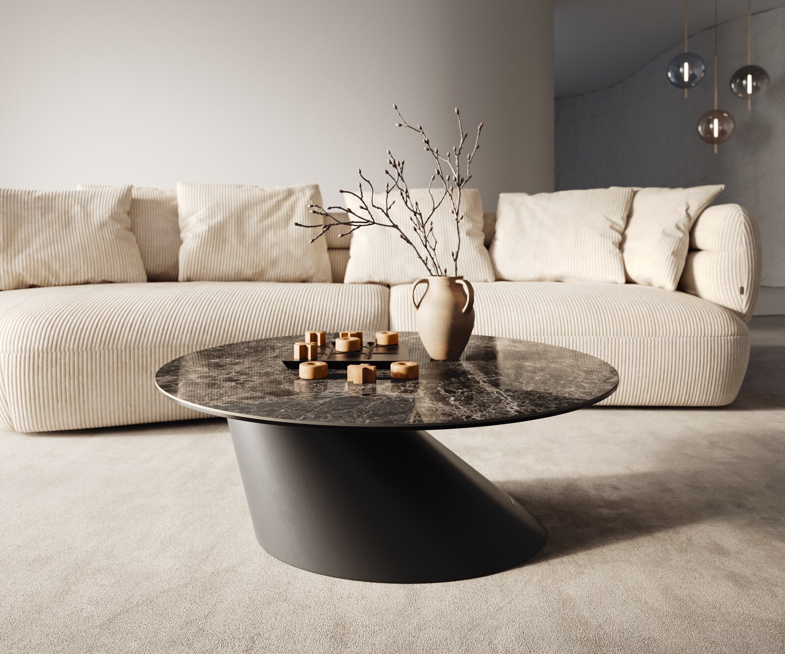 Couchtisch Edge Rund 90x90 cm Keramik Laminam® Emperador Extra Lucidato Dunkelbraun Conis Metall Schwarz 5