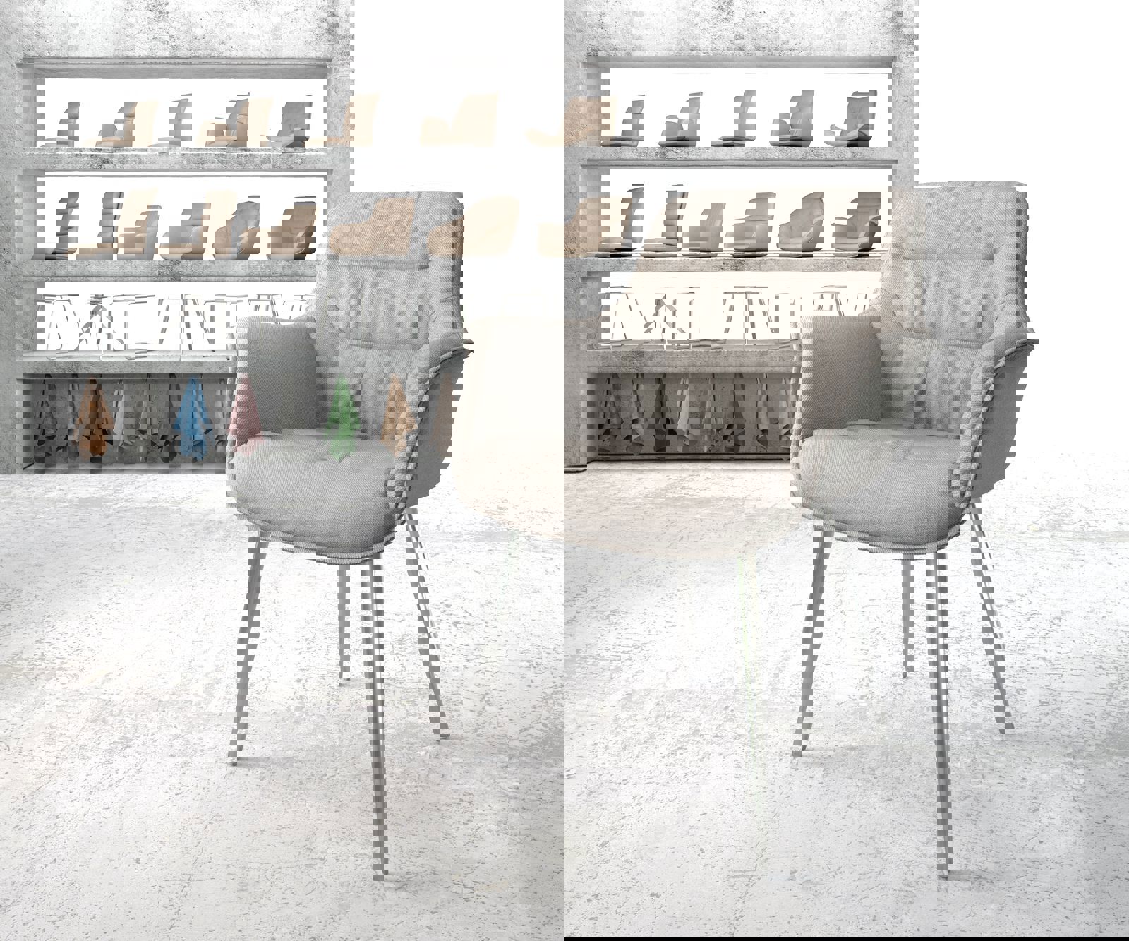 Esszimmerstuhl Kaira-Flex Stripes Hellgrau 4-Fuß konisch Edelstahl Esszimmerstuhl Kaira-Flex Stripes Hellgrau 4-Fuß konisch Edelstahl