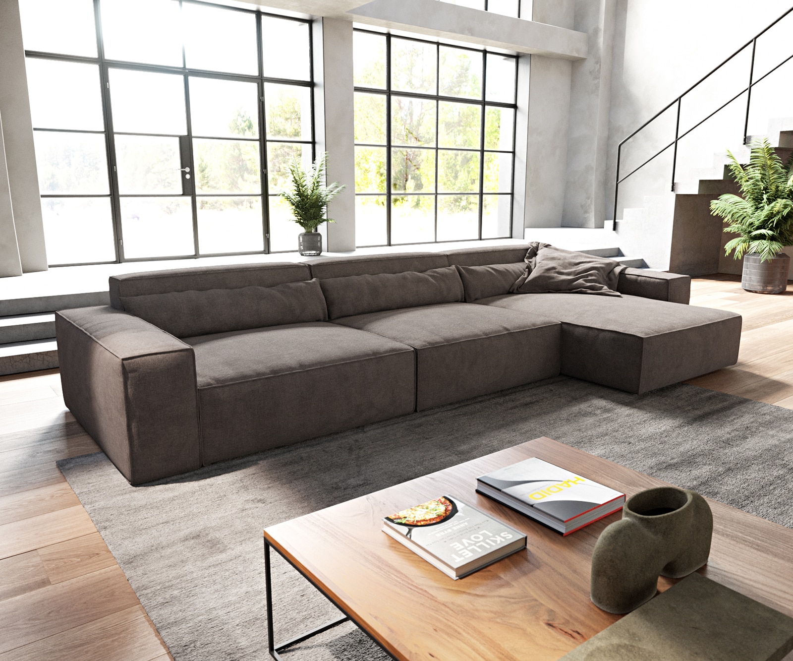 Ecksofa Sirpio XL 370x170 cm Mikrofaser Khakibraun Recamiere variabel 1