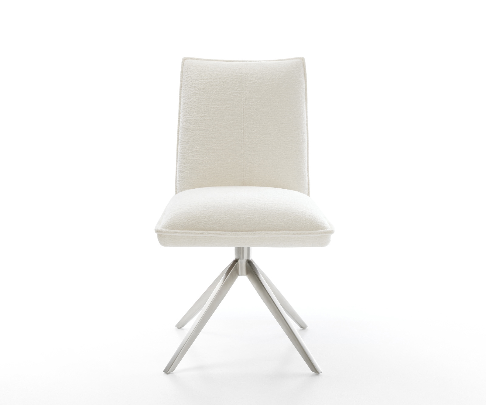 Drehstuhl Lelio-Flex Bouclé Soft Beige Kreuzgestell breit Edelstahl 360° drehbar Wippfunktion Taschenfederkern 1