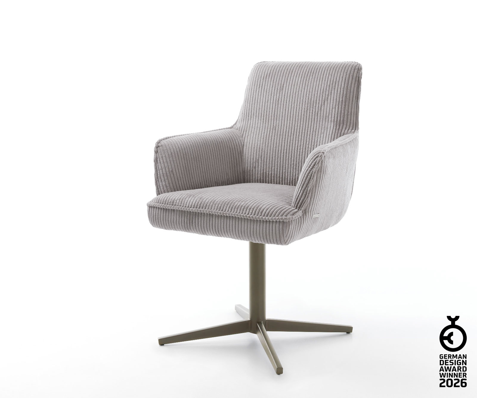 Drehstuhl Heira-Flex mit Armlehnen Cord Silbergrau Fußkreuz Effektfinish Titan 360° drehbar Taschenfederkern