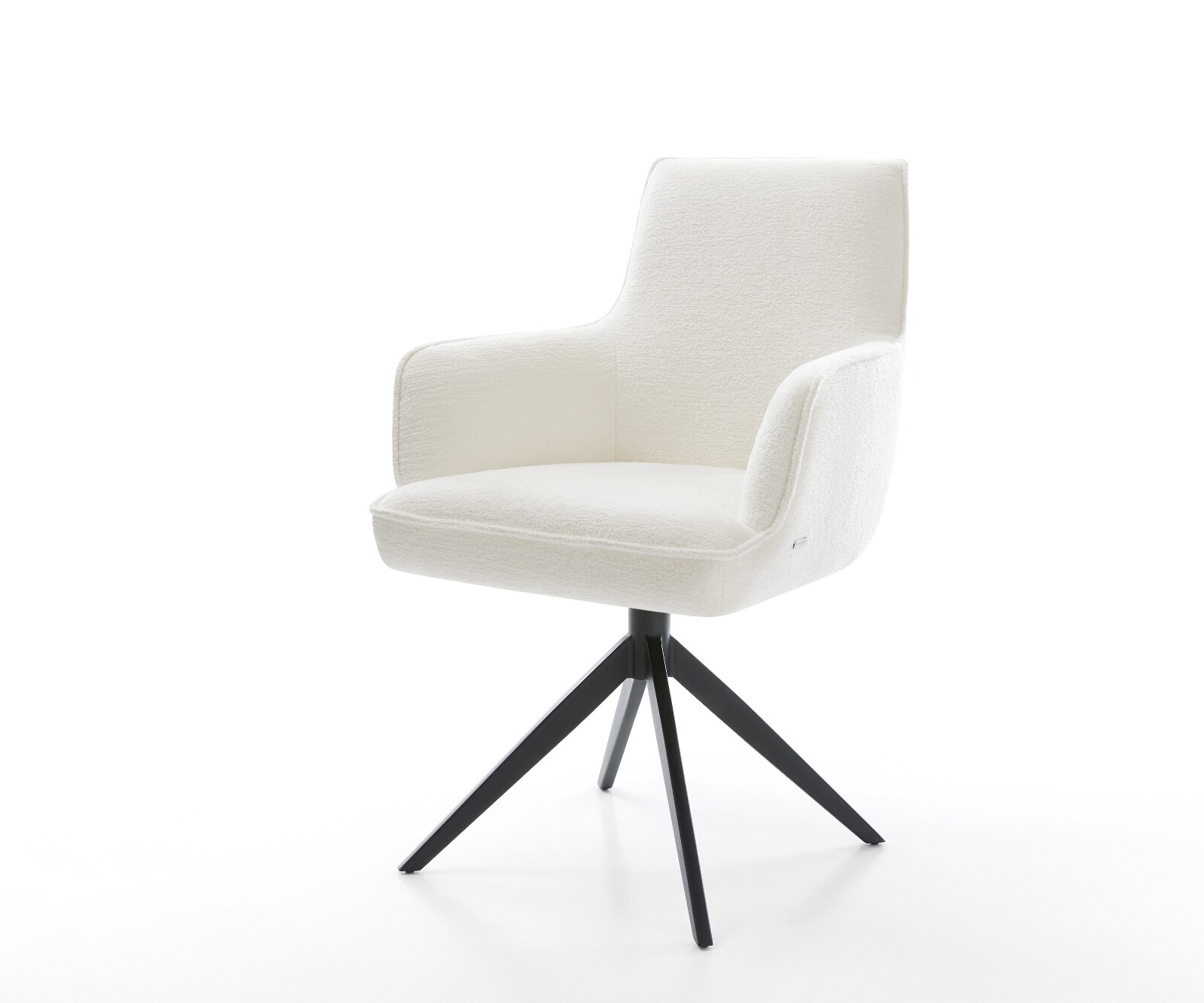 Drehstuhl Heira-Flex mit Armlehnen Bouclé Soft Beige Kreuzgestell breit Schwarz 360° drehbar Wippfunktion Taschenfederkern 1