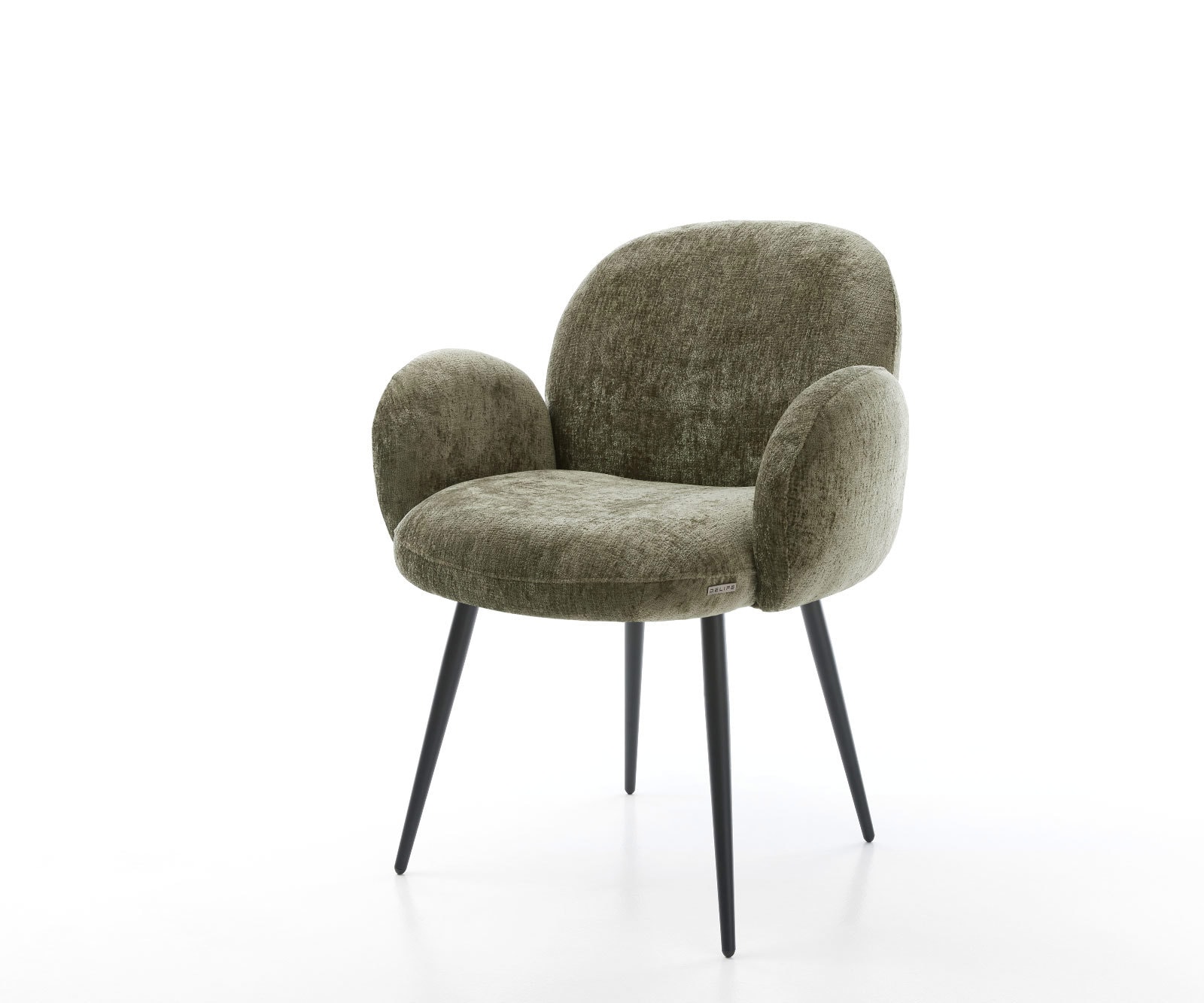 Esszimmerstuhl Nube-Flex mit Armlehnen Chenille Olive 4-Fuß konisch Schwarz Taschenfederkern Esszimmerstuhl Nube-Flex mit Armlehnen Chenille Olive 4-Fuß konisch Schwarz Taschenfederkern