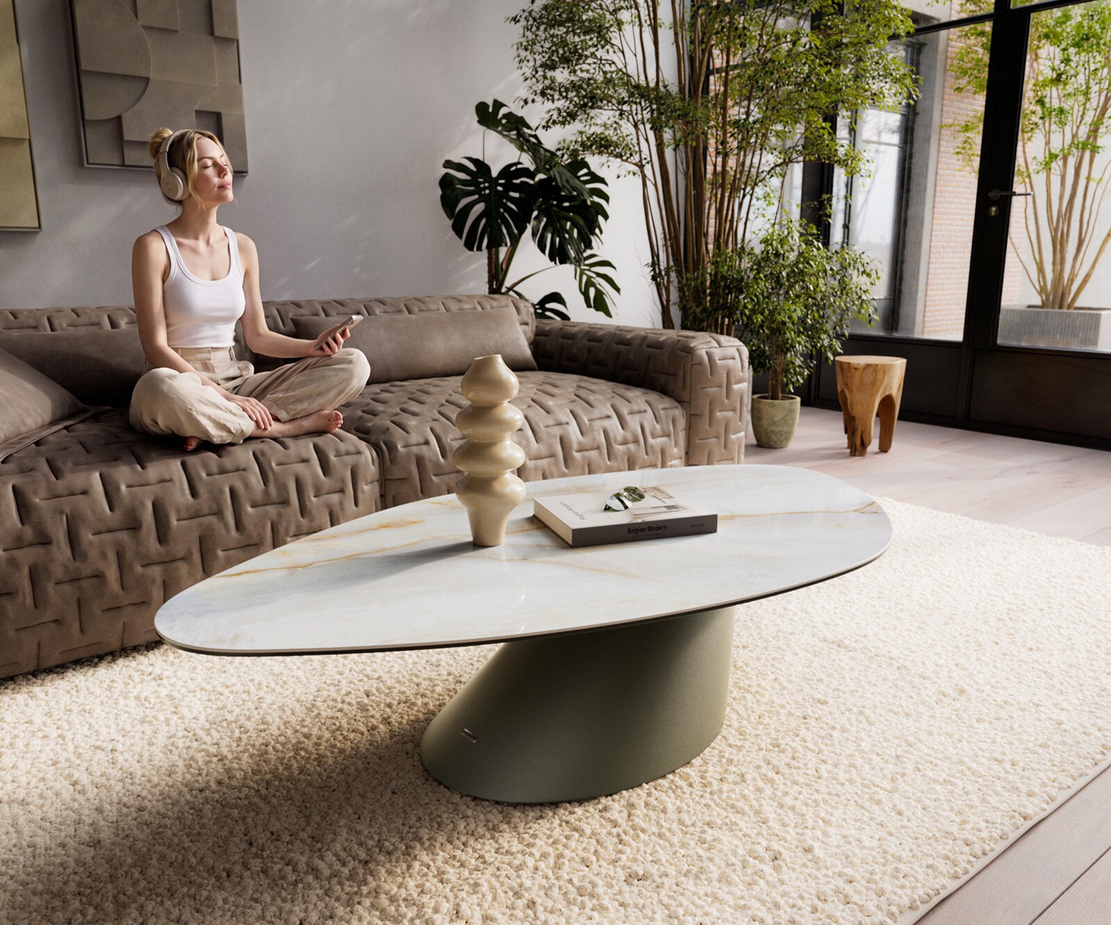 Couchtisch Edge Organisch 140x76 cm Keramik Onyx Pearl Conis Metall Effektfinish Titan