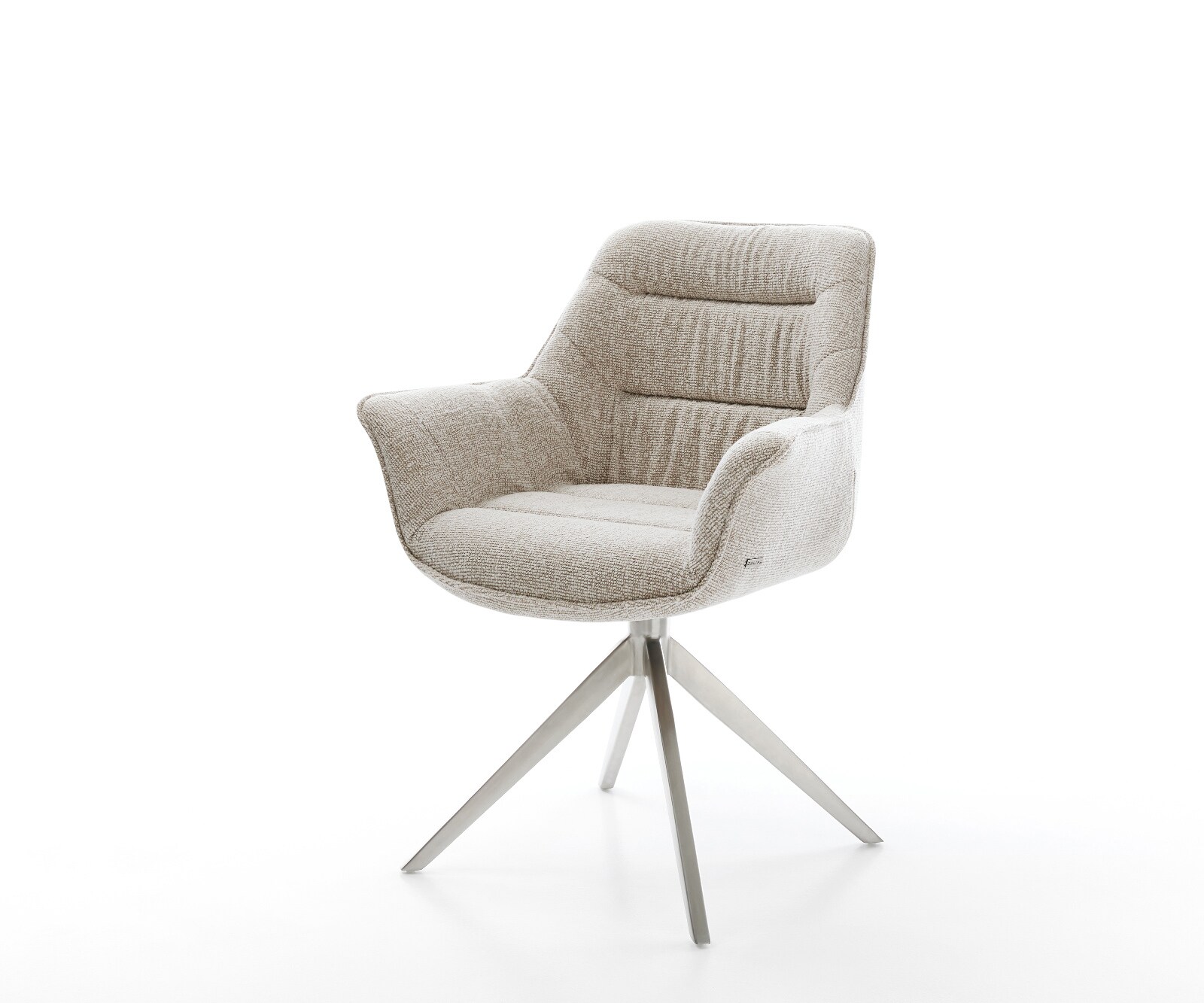 Chaise-pivotante Kaira-Flex tissu tissé doux beige pied croisé large acier inoxydable pivotement sur 360° fonction bascule