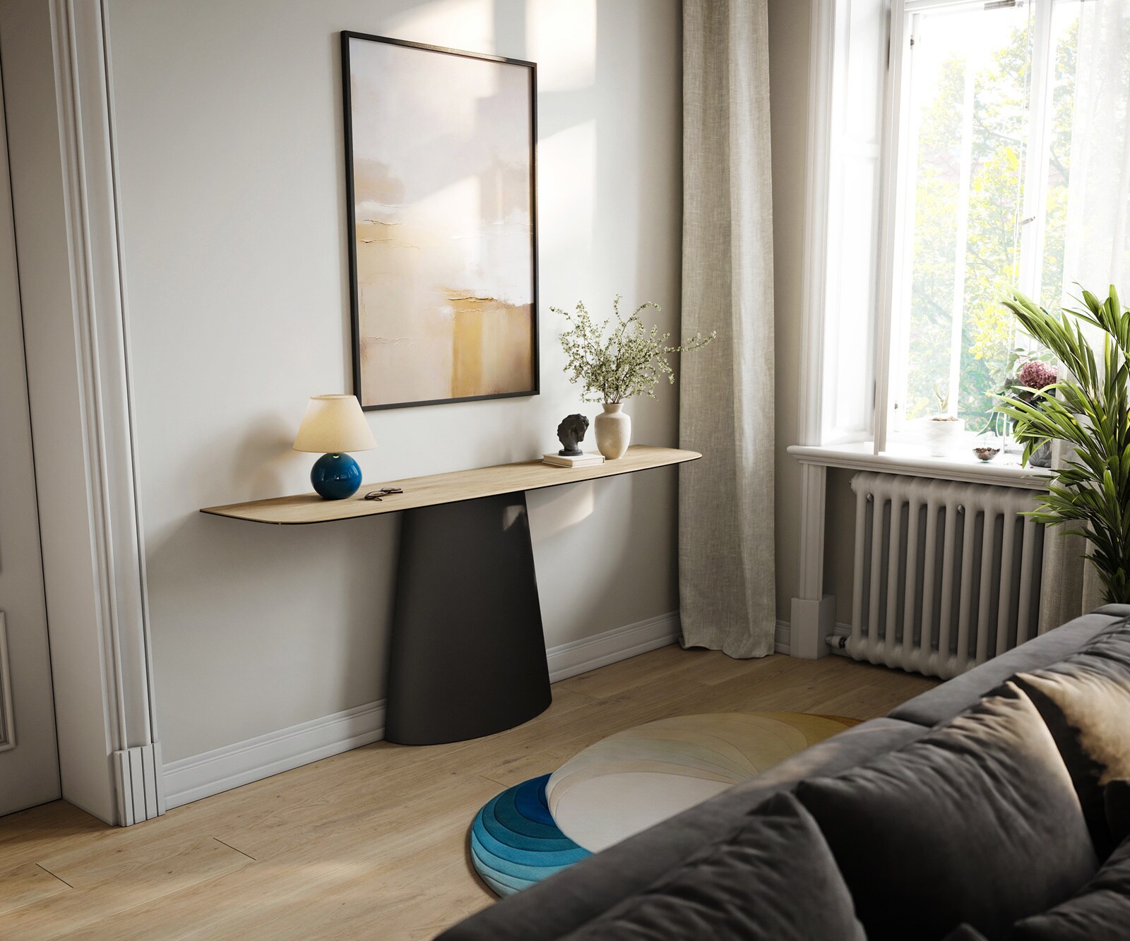 Konsolentisch Edge Boot 180x40 cm Keramik Laminam® Sabbia Eichefarbig Conos Metall Schwarz 6