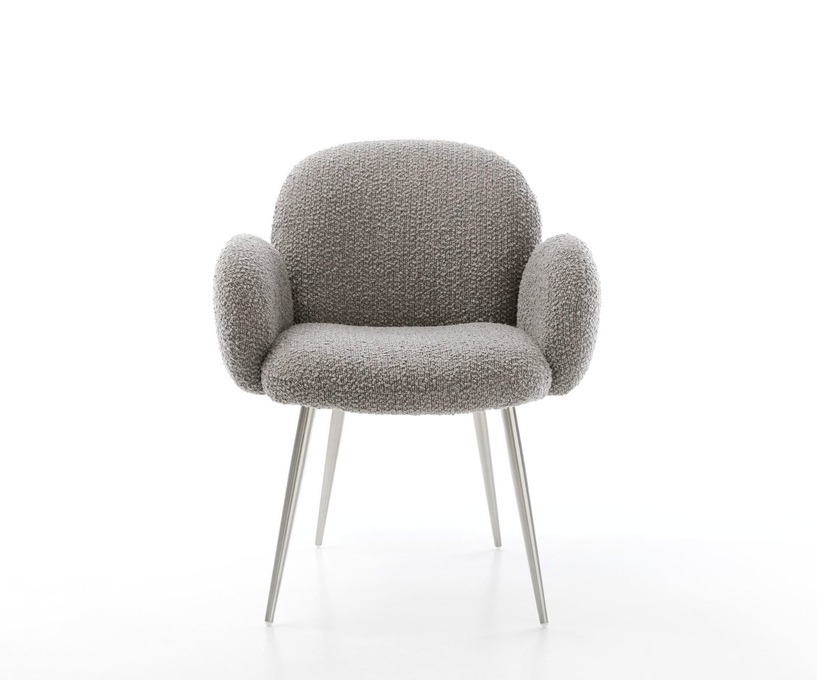 Esszimmerstuhl Nube-Flex mit Armlehnen Bouclé Silbergrau 4-Fuß konisch Edelstahl Taschenfederkern 1 Esszimmerstuhl Nube-Flex mit Armlehnen Bouclé Silbergrau 4-Fuß konisch Edelstahl Taschenfederkern 1