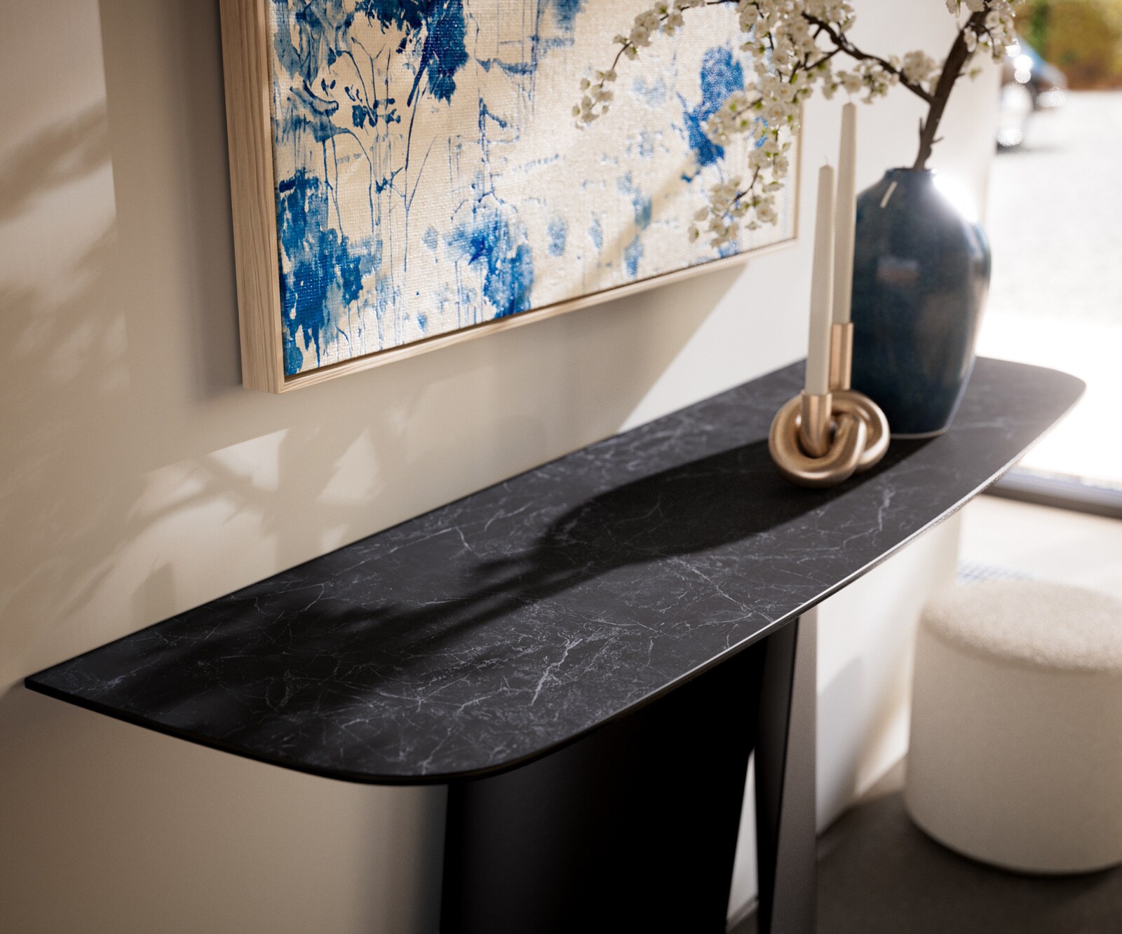 Konsolentisch Edge Boot 140x40 cm Keramik Laminam® Nero Greco Anthrazit Livos Metall Schwarz 1