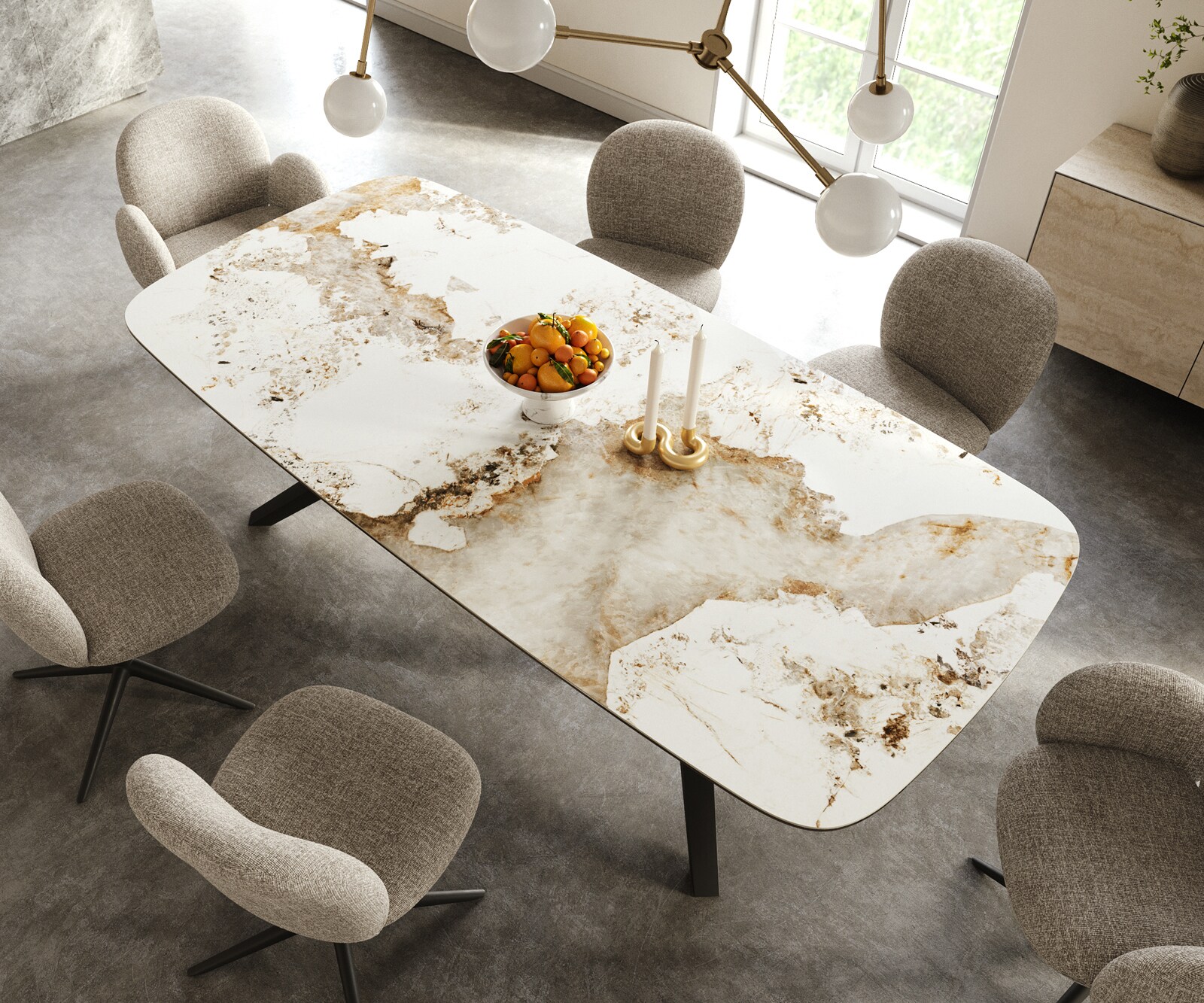 Esstisch Edge Boot 240x120 cm Keramik Minas Melange Weiß-Beige Zenthara kantig Metall Schwarz 4