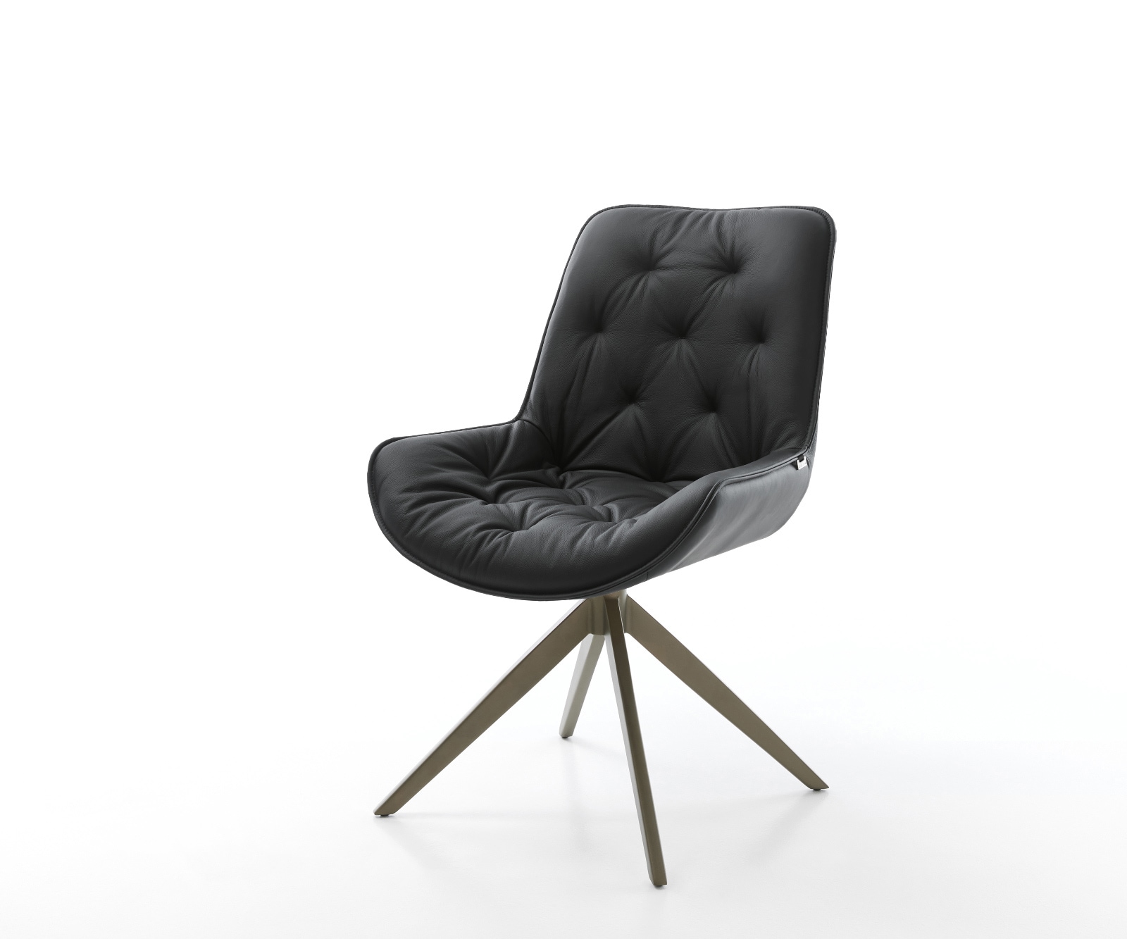 Drehstuhl Taimi-Flex Echt-Leder Schwarz Kreuzgestell breit Effektfinish Titan 360° drehbar Wippfunktion