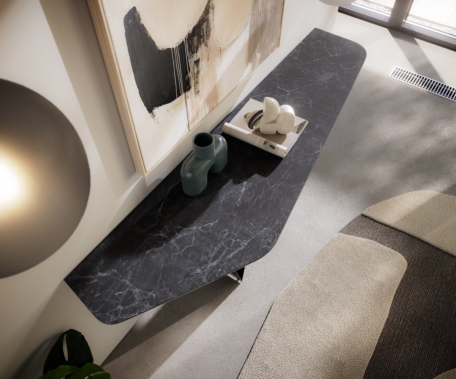 Konsolentisch Edge Polygonal 180x50 cm Keramik Laminam® Nero Greco Anthrazit Spios Metall Schwarz 6