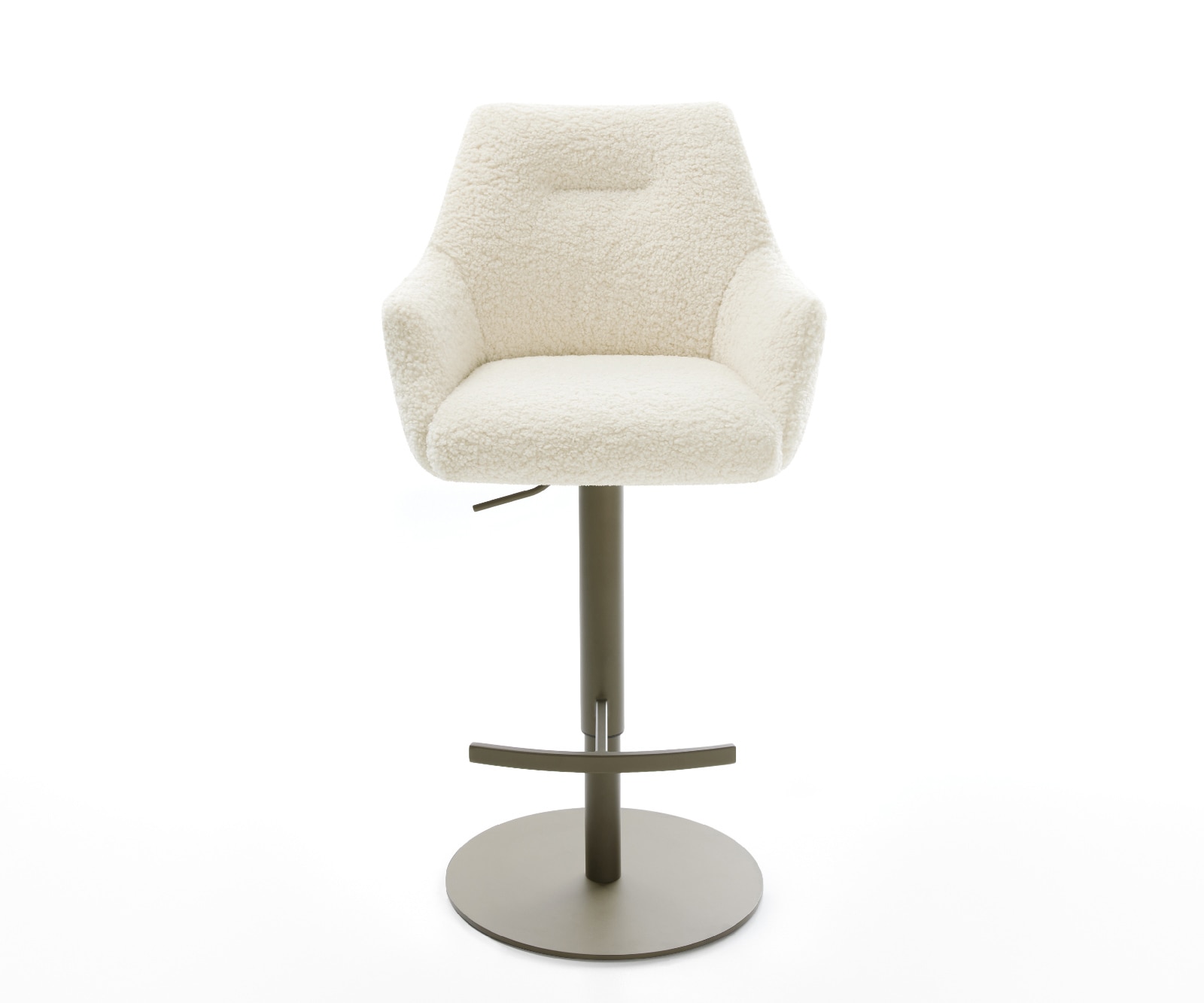 Barstuhl Alja-Flex Teddystoff Beige Drehfuß höhenverstellbar Metall Titanfarben Taschenfederkern 2