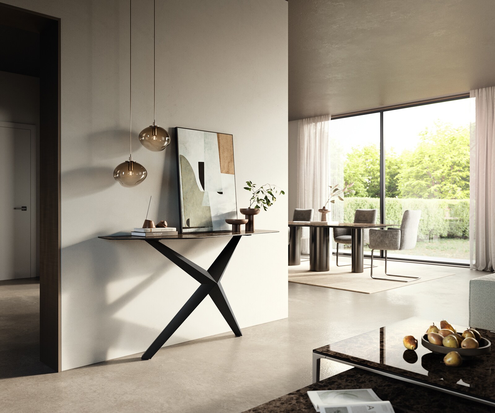 Konsolentisch Edge Polygonal 140x50 cm Keramik Emperador Extra Lucidato Dunkelbraun Zentharo Metall Schwarz 7