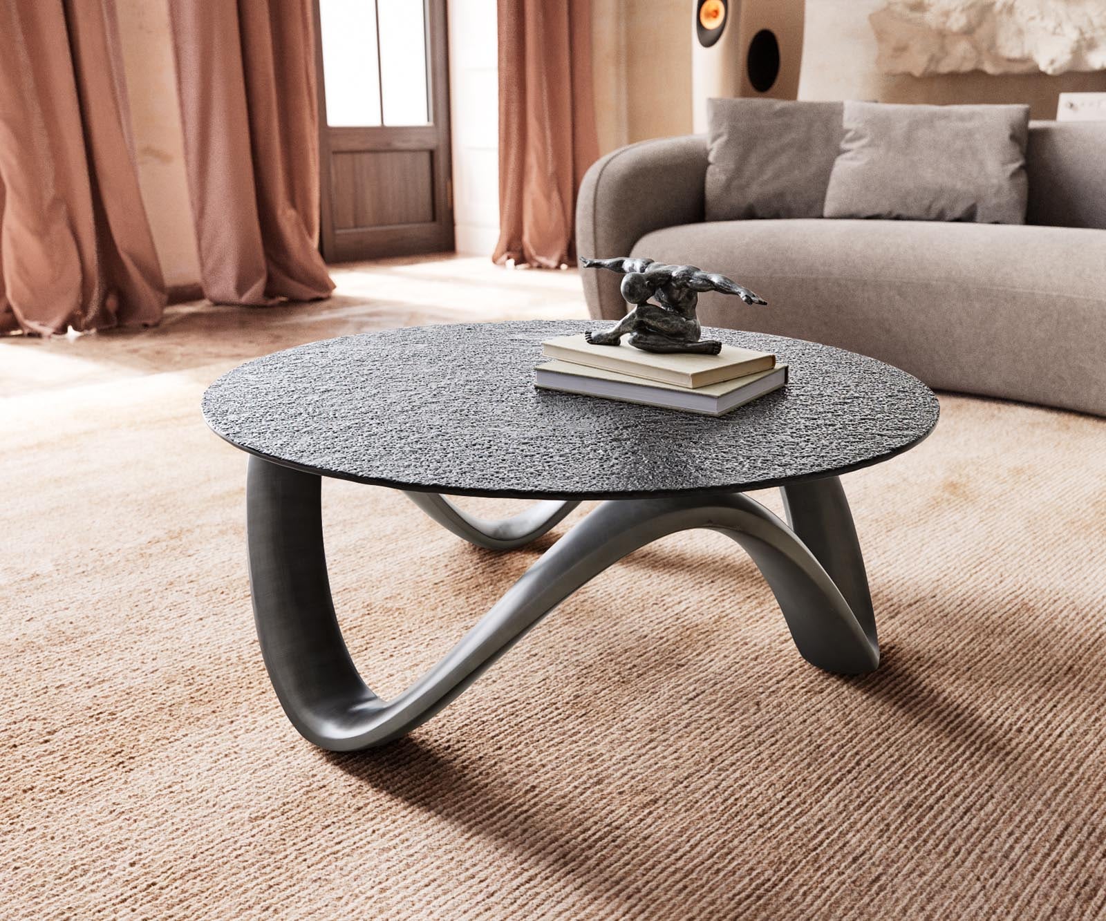 Couchtisch Tanju 90x90 cm Metallic mit Reliefglas 1 Couchtisch Tanju 90x90 cm Metallic mit Reliefglas 1