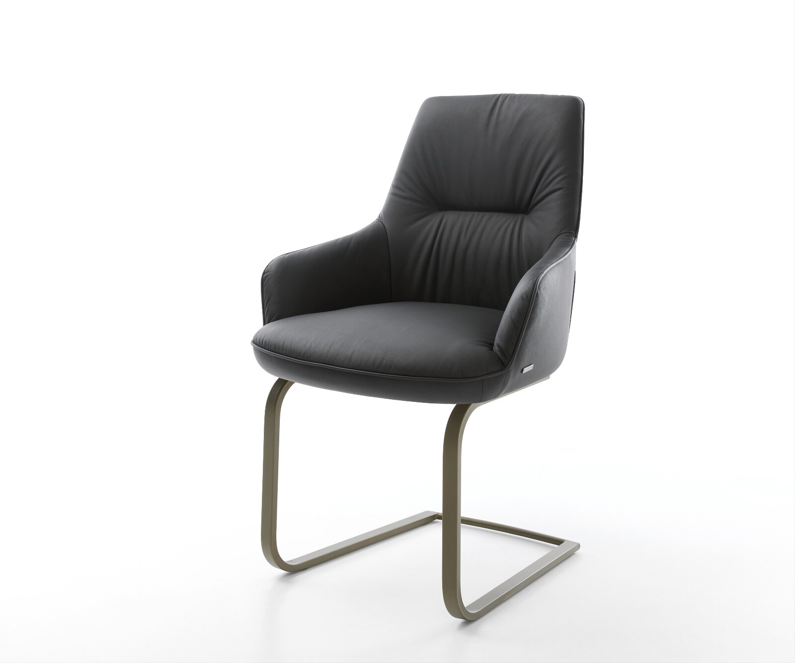Freischwinger Zelia-Flex mit Armlehnen Echt-Leder Schwarz Freischwinger flach Effektfinish Titan Taschenfederkern 1