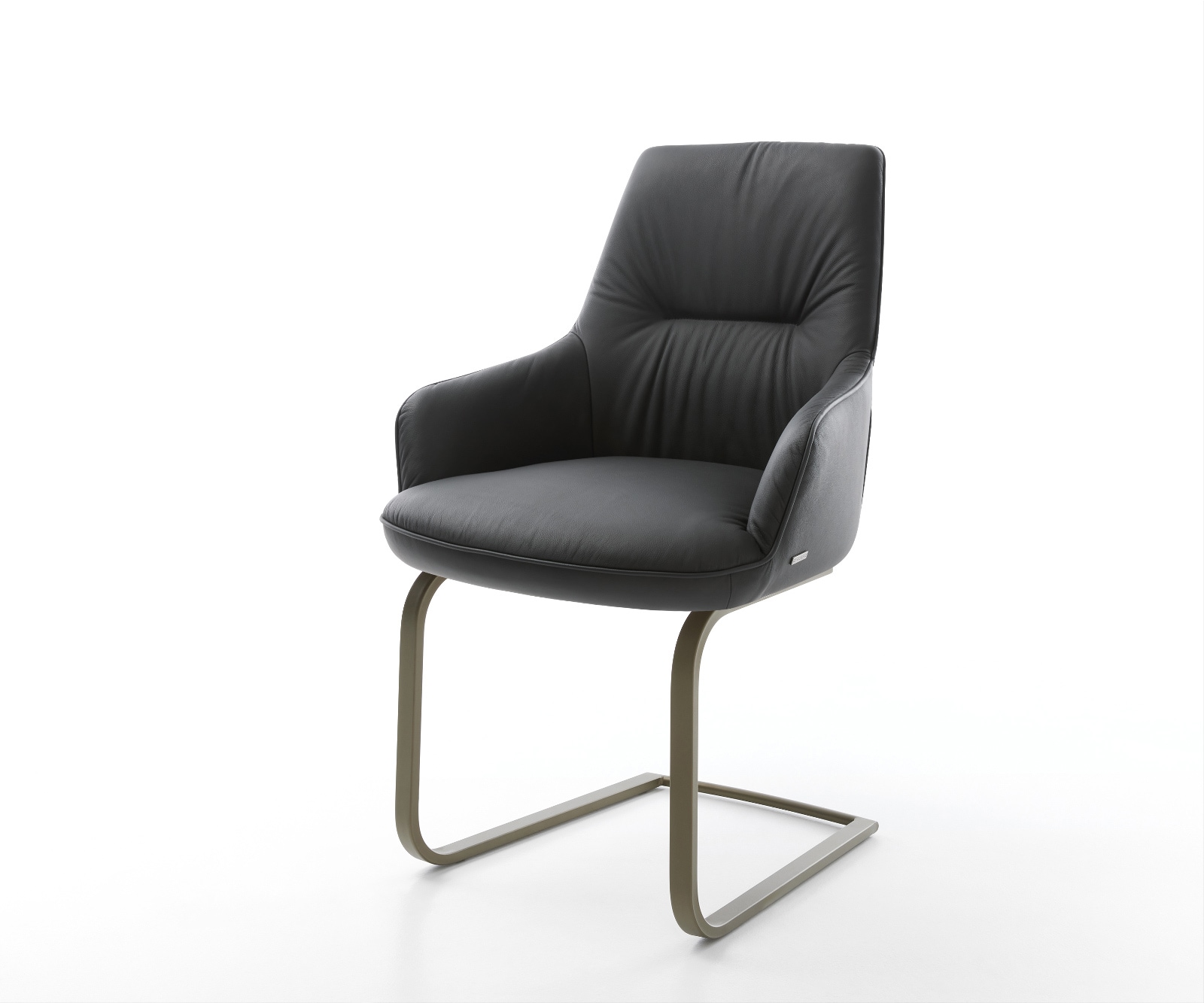 Freischwinger Zelia-Flex mit Armlehnen Echt-Leder Schwarz Freischwinger flach Effektfinish Titan Taschenfederkern