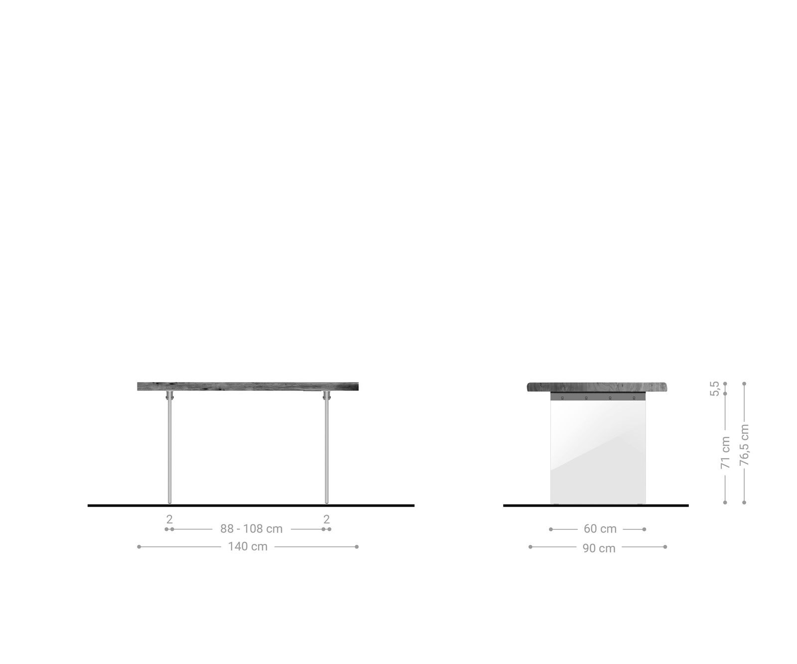 Esstisch Edge 140x90 XL Akazie Natur Glas Live-Edge 6