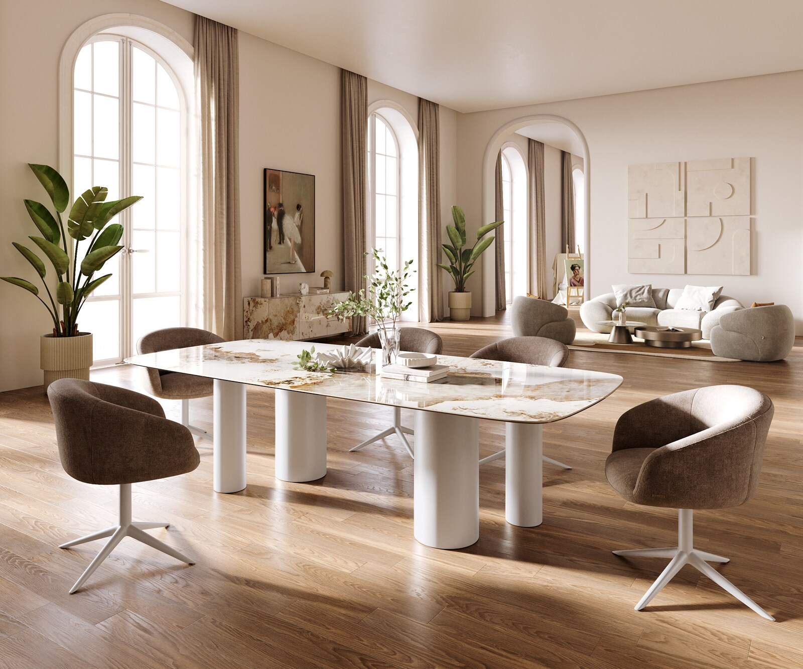 Esstisch Edge Boot 260x120 cm Keramik Minas Melange Weiß-Beige Pilier Metall Weiß 6