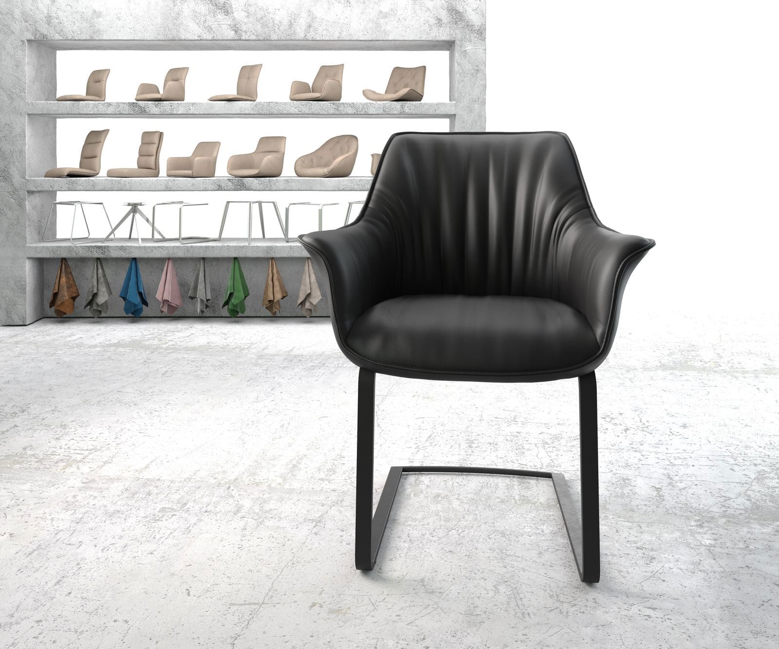 Freischwinger Keila-Flex mit Armlehnen Echt-Leder Schwarz Freischwinger flach Schwarz 1 Freischwinger Keila-Flex mit Armlehnen Echt-Leder Schwarz Freischwinger flach Schwarz 1