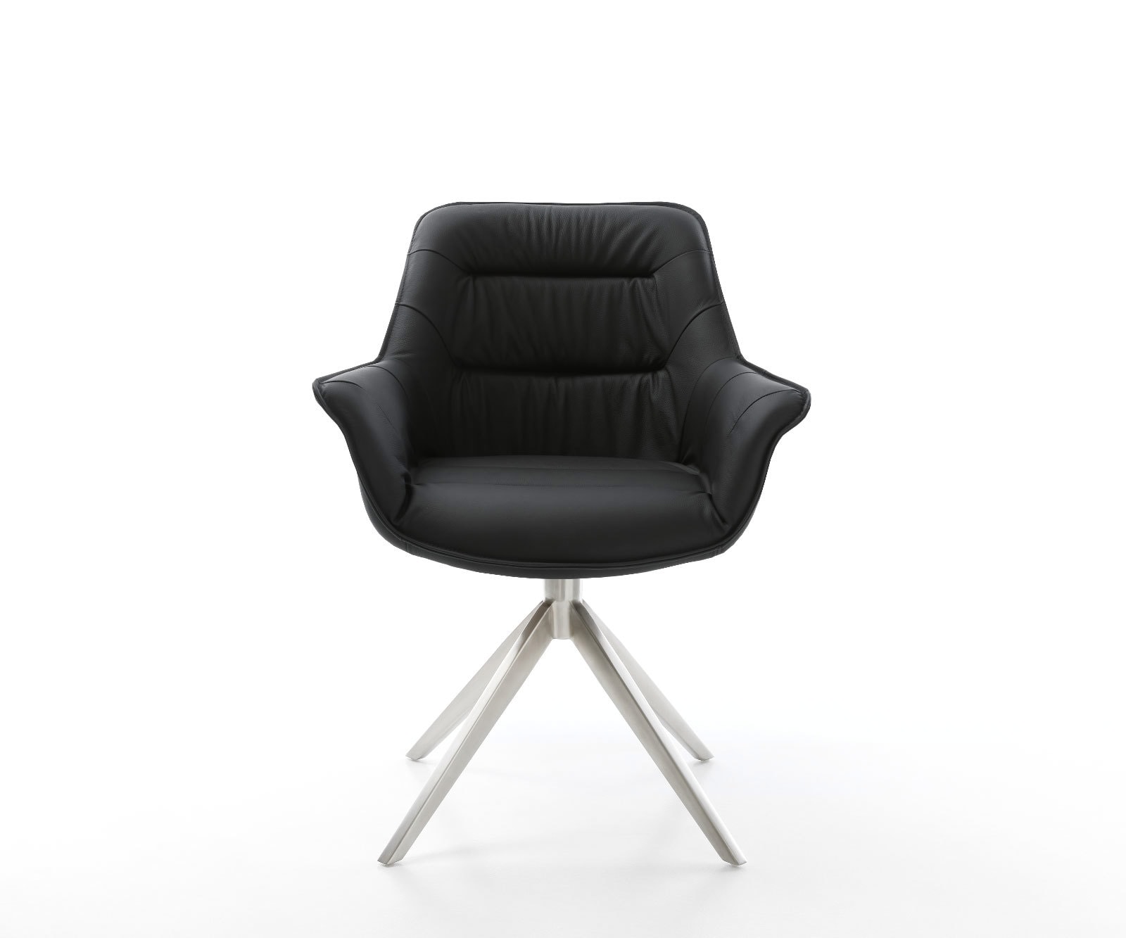 Esszimmerstuhl Kaira-Flex Echt-Leder Schwarz Kreuzgestell breit Edelstahl 1 Esszimmerstuhl Kaira-Flex Echt-Leder Schwarz Kreuzgestell breit Edelstahl 1