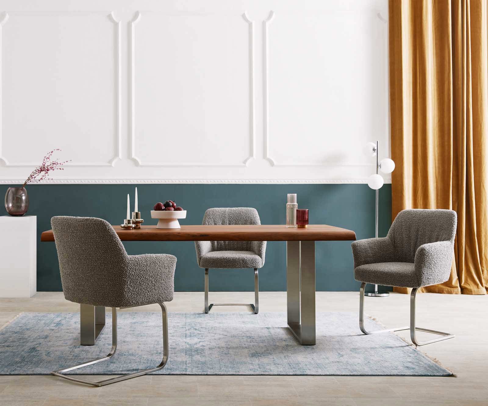 Freischwinger Xana-Flex mit Armlehnen Bouclé Silbergrau Freischwinger flach Edelstahl Taschenfederkern 5 Freischwinger Xana-Flex mit Armlehnen Bouclé Silbergrau Freischwinger flach Edelstahl Taschenfederkern 5