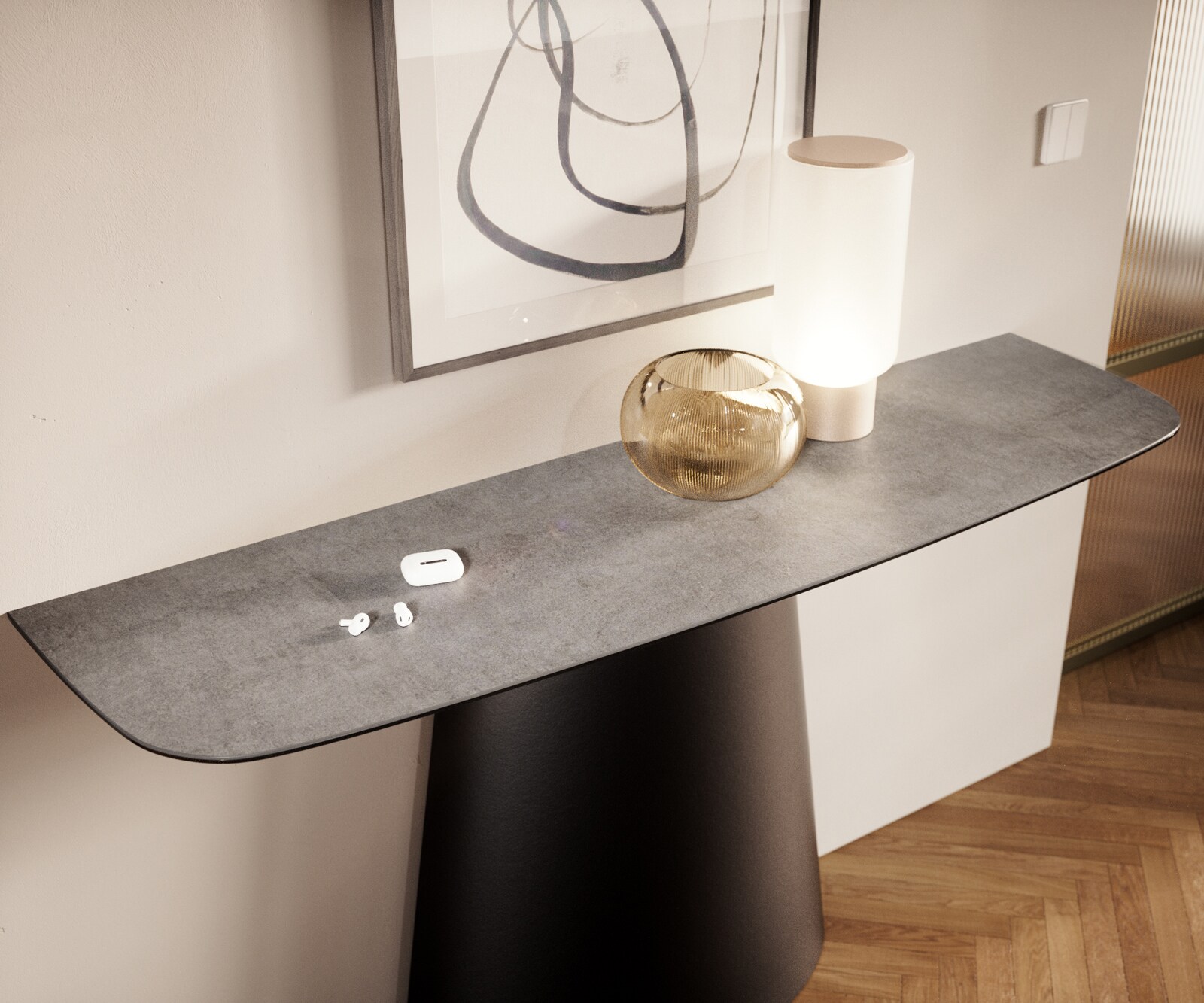Konsolentisch Edge Boot 140x40 cm Keramik Beton Grau Conos Metall Schwarz 5