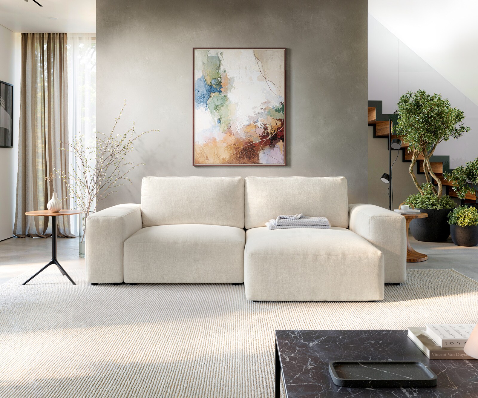 Ecksofa Lanzo 230x155 cm Strukturstoff Soft Beige Recamiere variabel 1